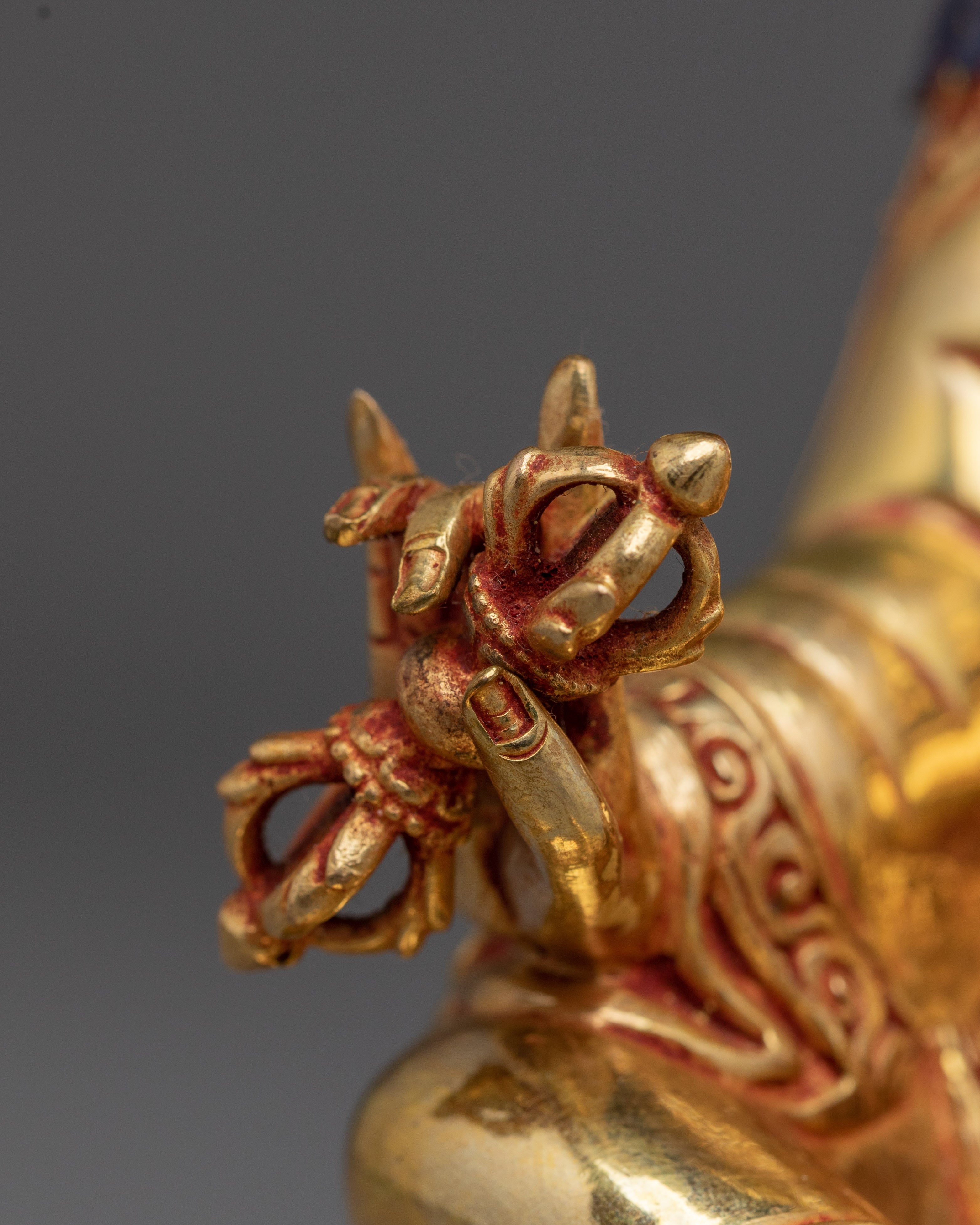 24K Gold-Gilded Guru Rinpoche Figurine | Sacred Copper Sculpture of Padmasambhava