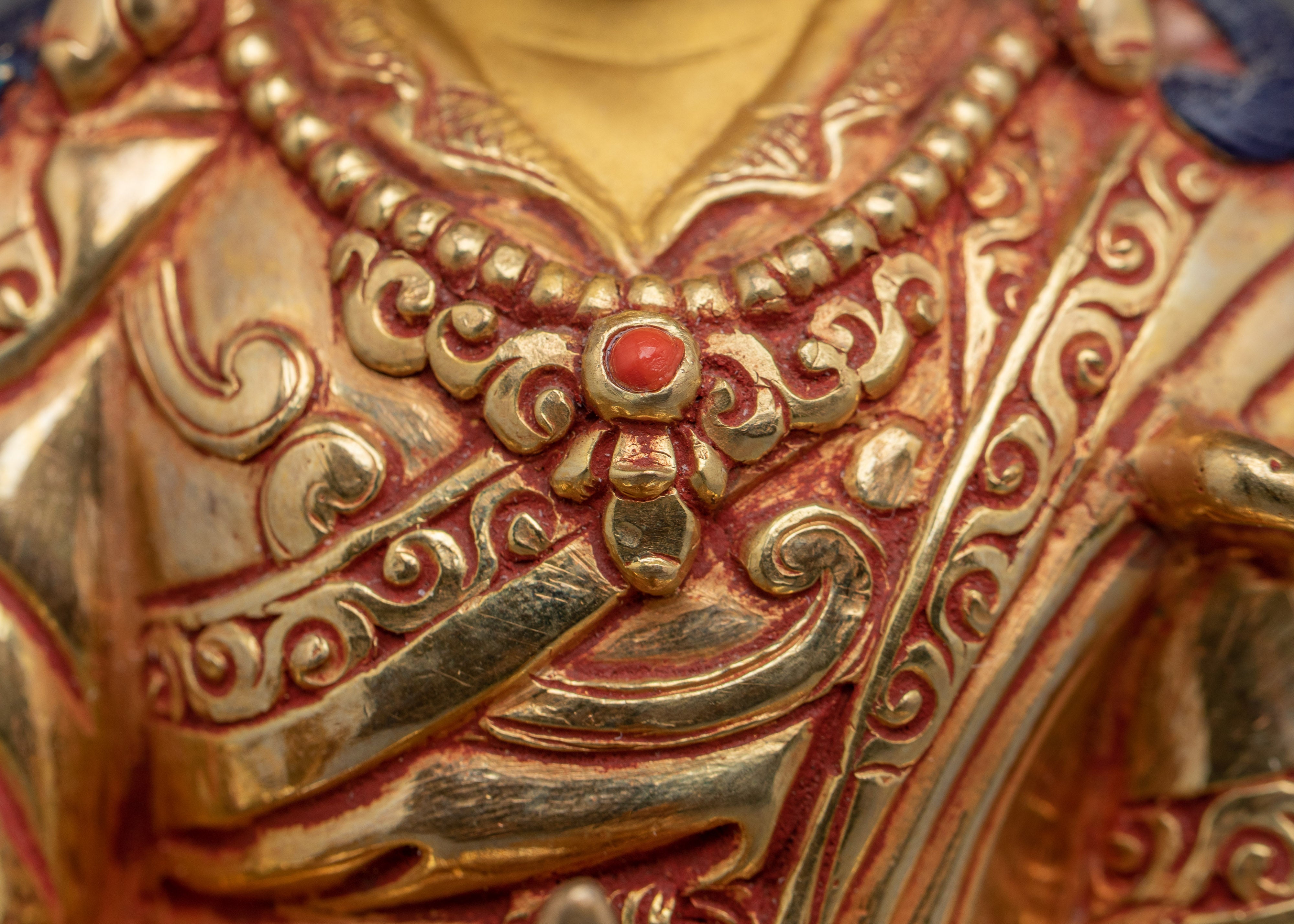 24K Gold-Gilded Guru Rinpoche Figurine | Sacred Copper Sculpture of Padmasambhava