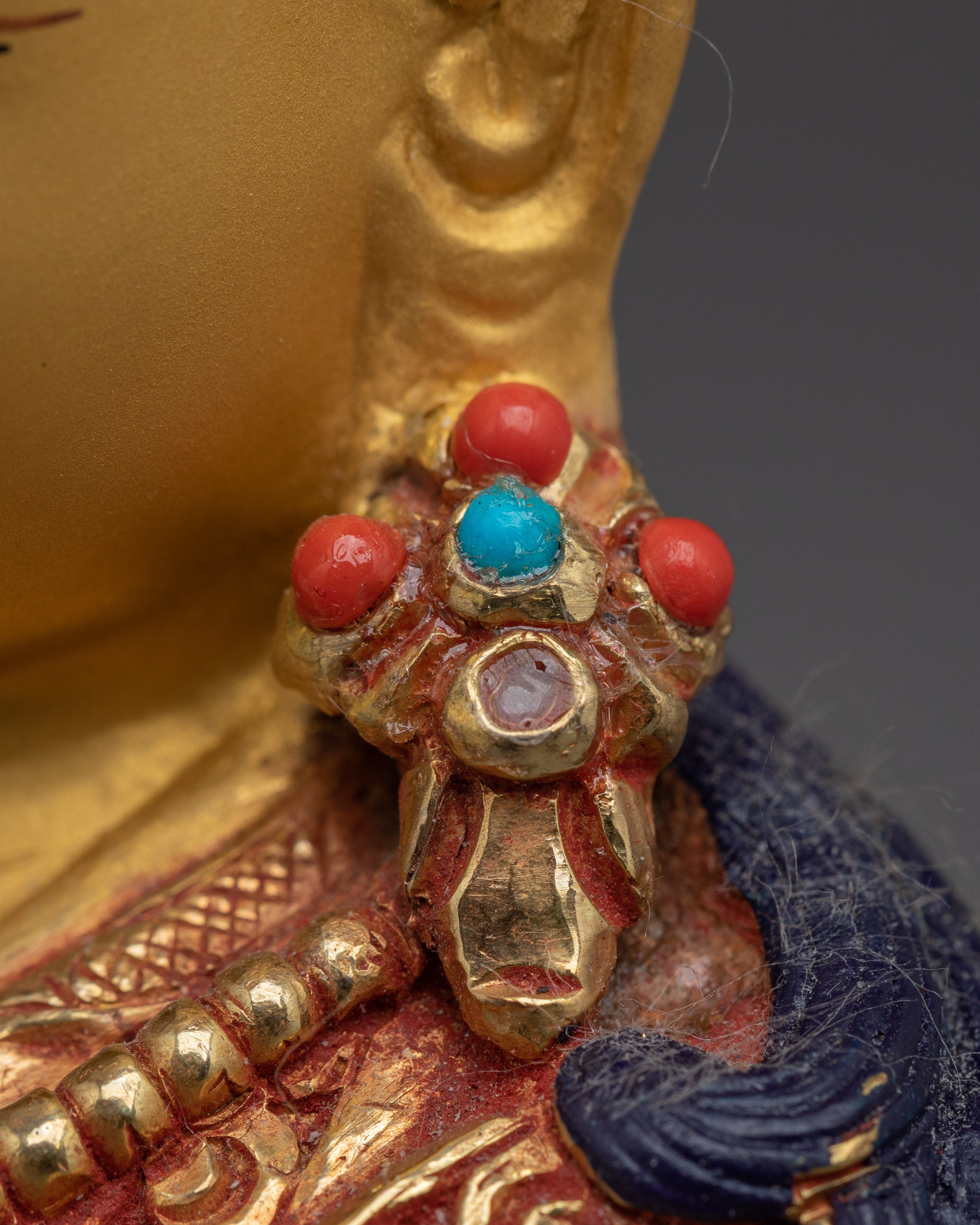 24K Gold-Gilded Guru Rinpoche Figurine | Sacred Copper Sculpture of Padmasambhava