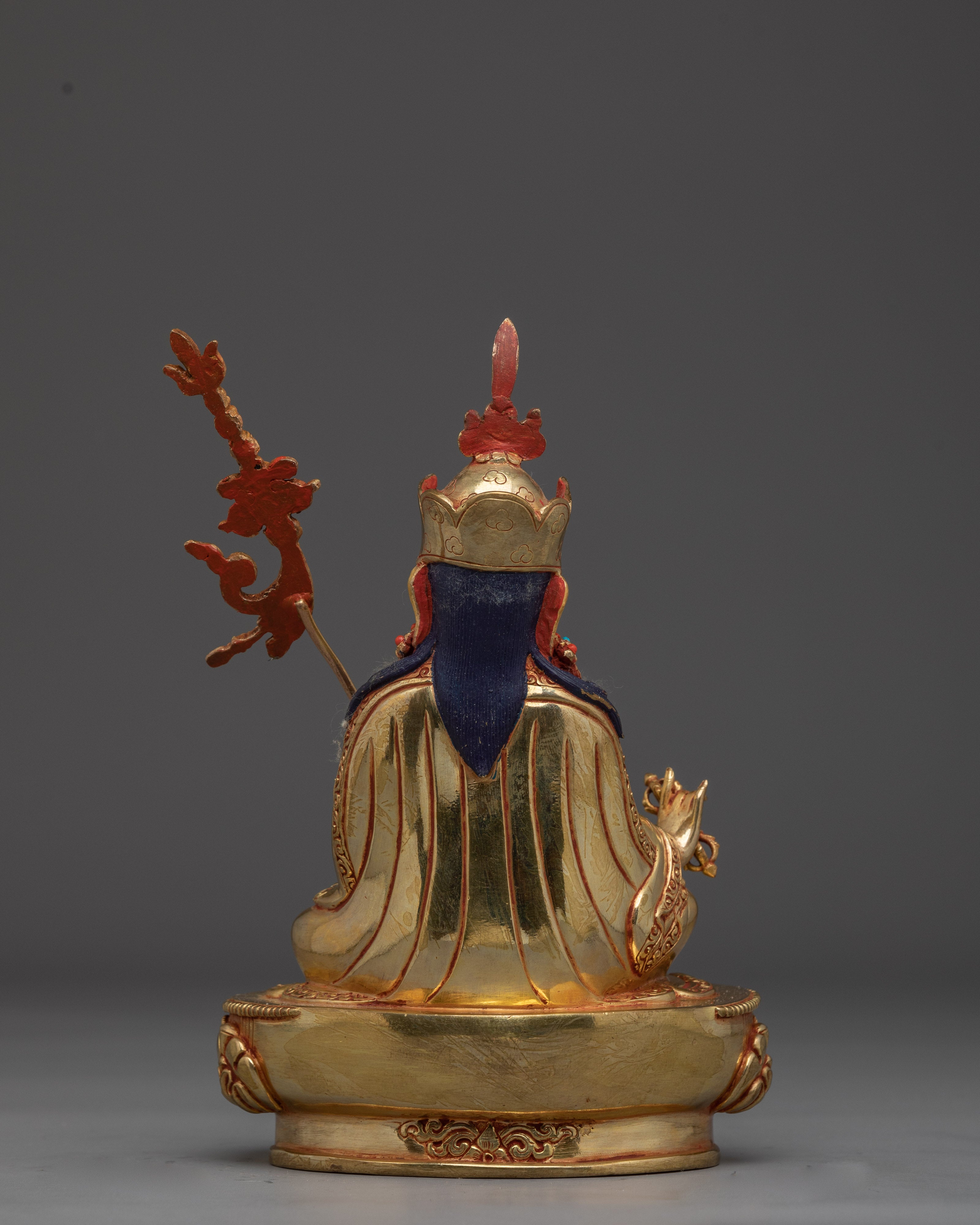 24K Gold-Gilded Guru Rinpoche Figurine | Sacred Copper Sculpture of Padmasambhava