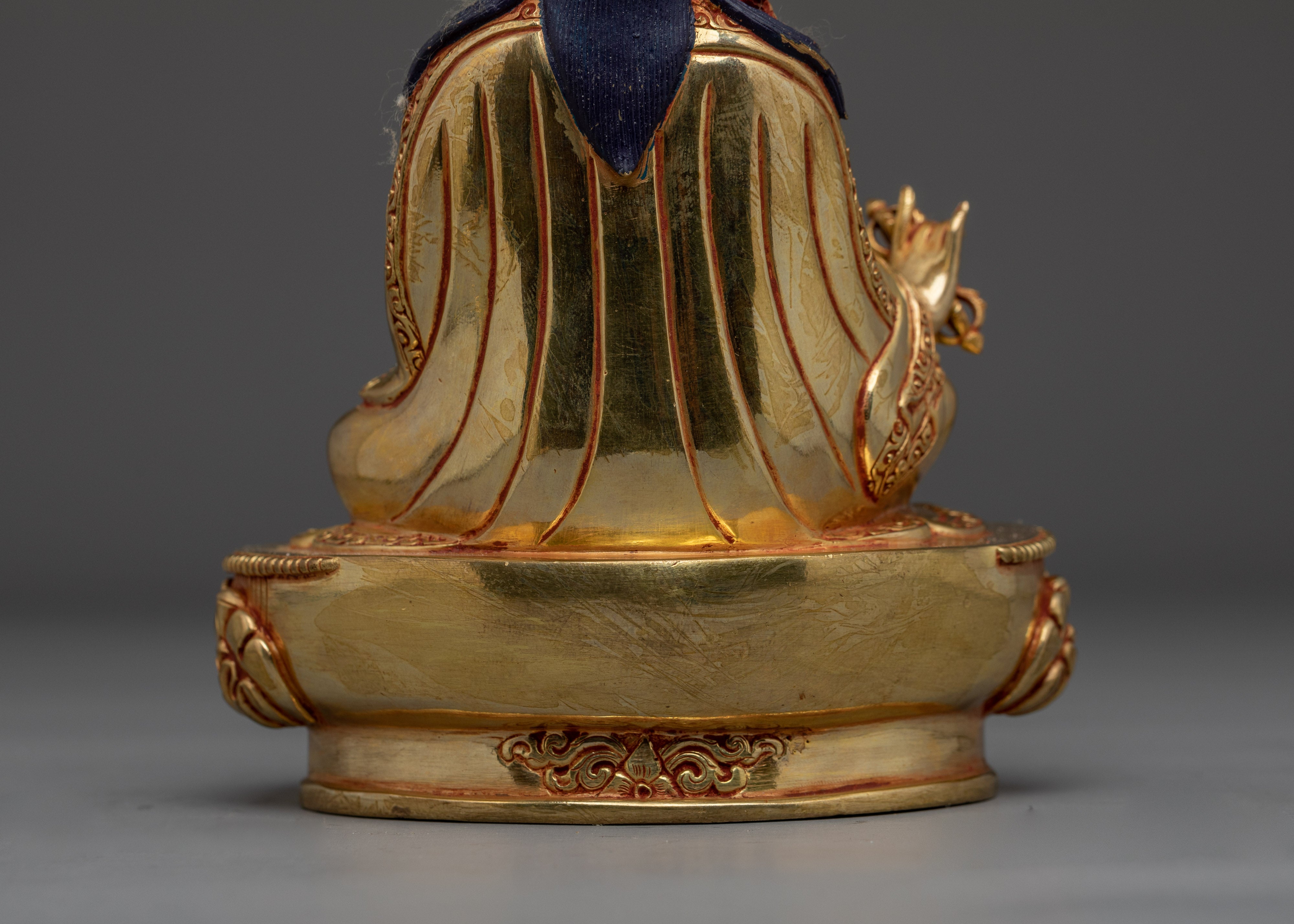 24K Gold-Gilded Guru Rinpoche Figurine | Sacred Copper Sculpture of Padmasambhava