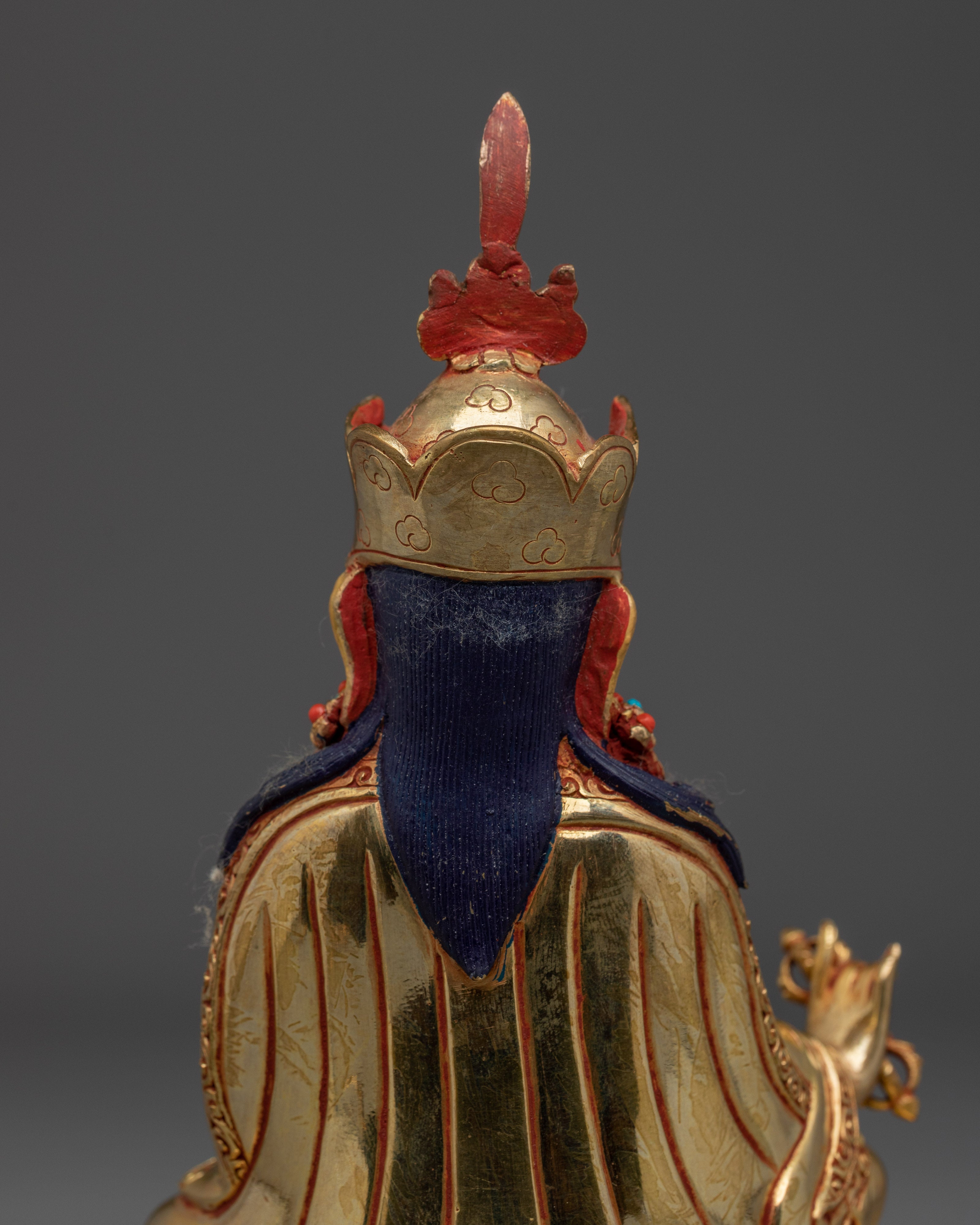 24K Gold-Gilded Guru Rinpoche Figurine | Sacred Copper Sculpture of Padmasambhava