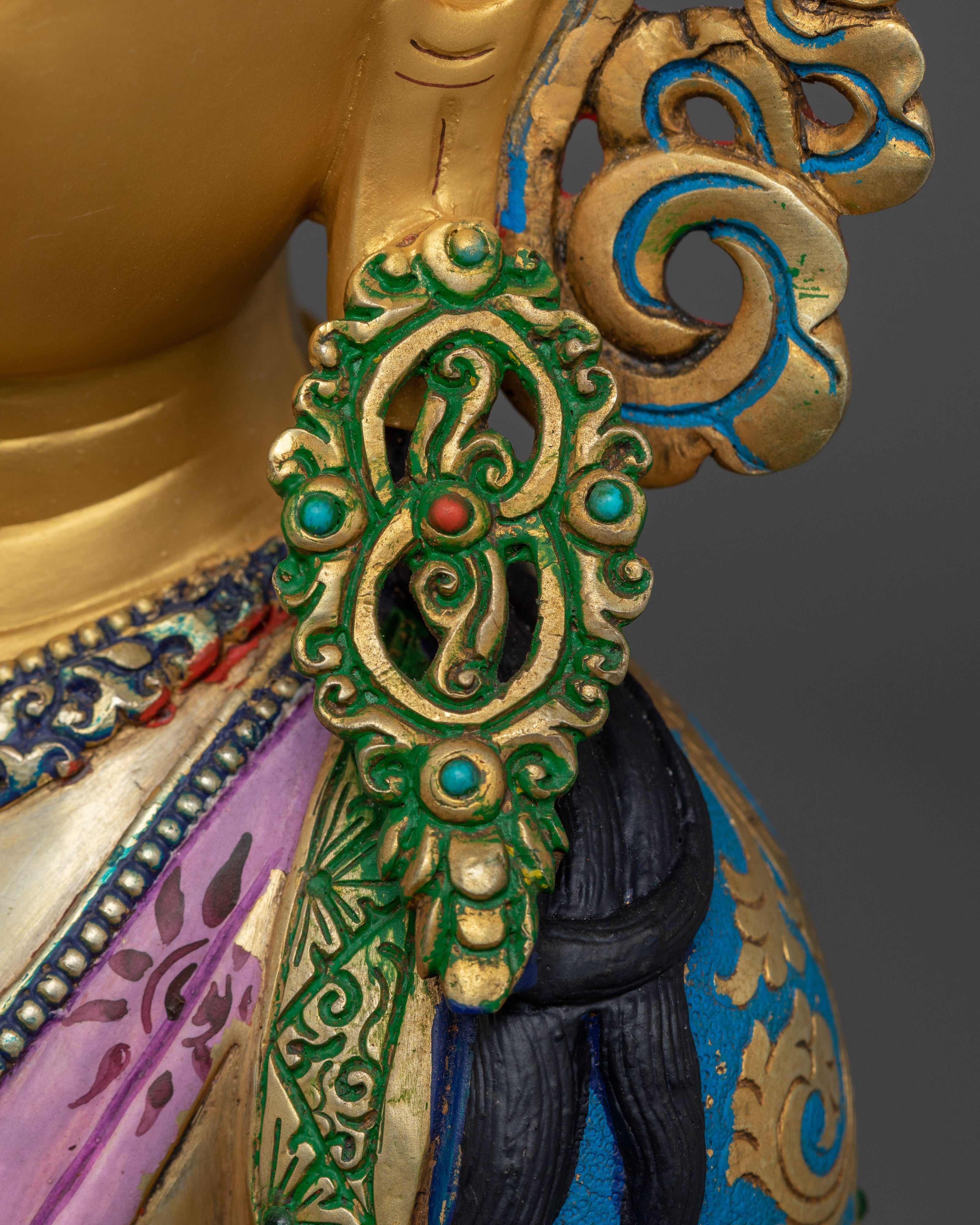 Amitayus Statue Buddha of Infinite Life and Wisdom | Copper Sculpture with Gold Detailing