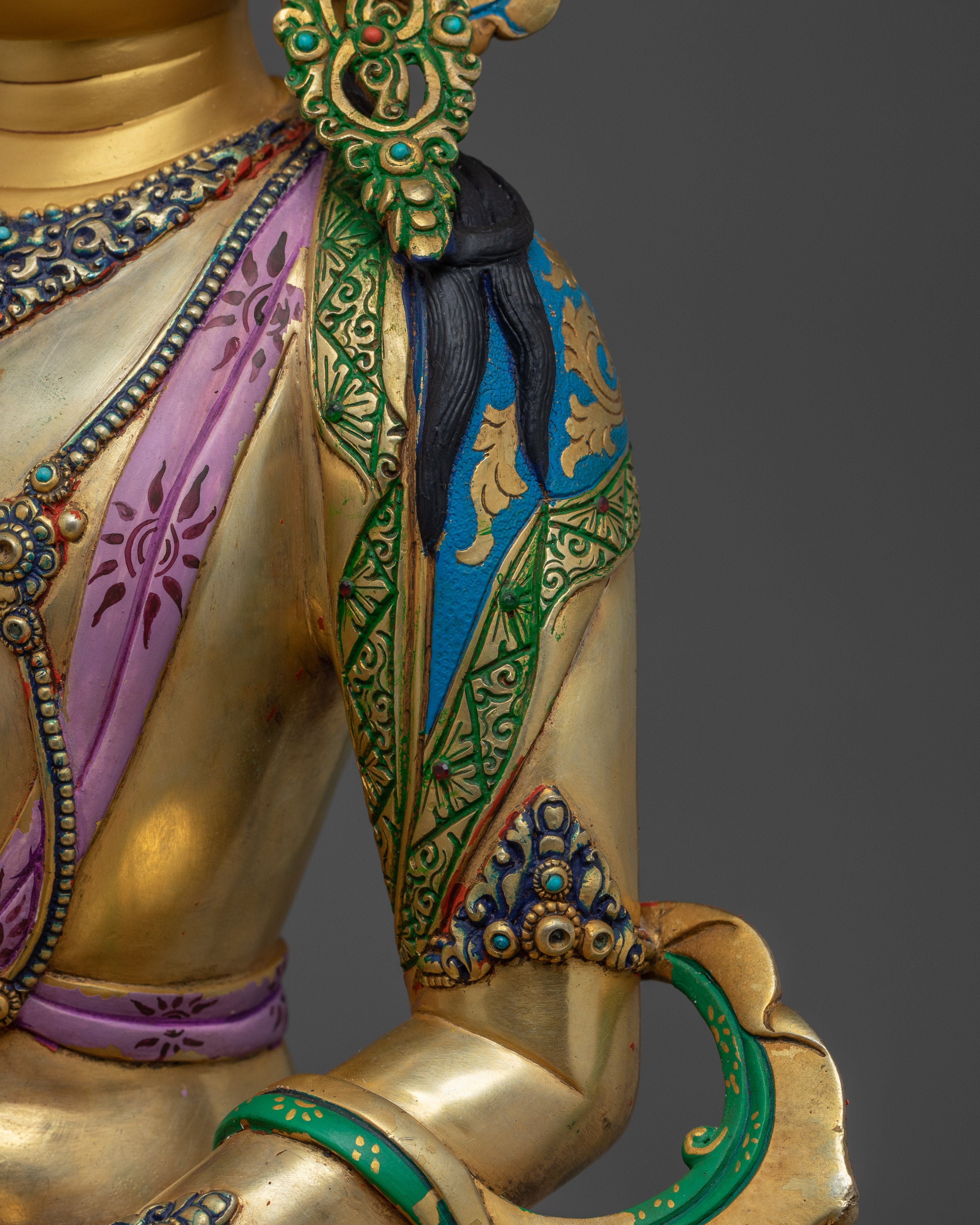 Amitayus Statue Buddha of Infinite Life and Wisdom | Copper Sculpture with Gold Detailing