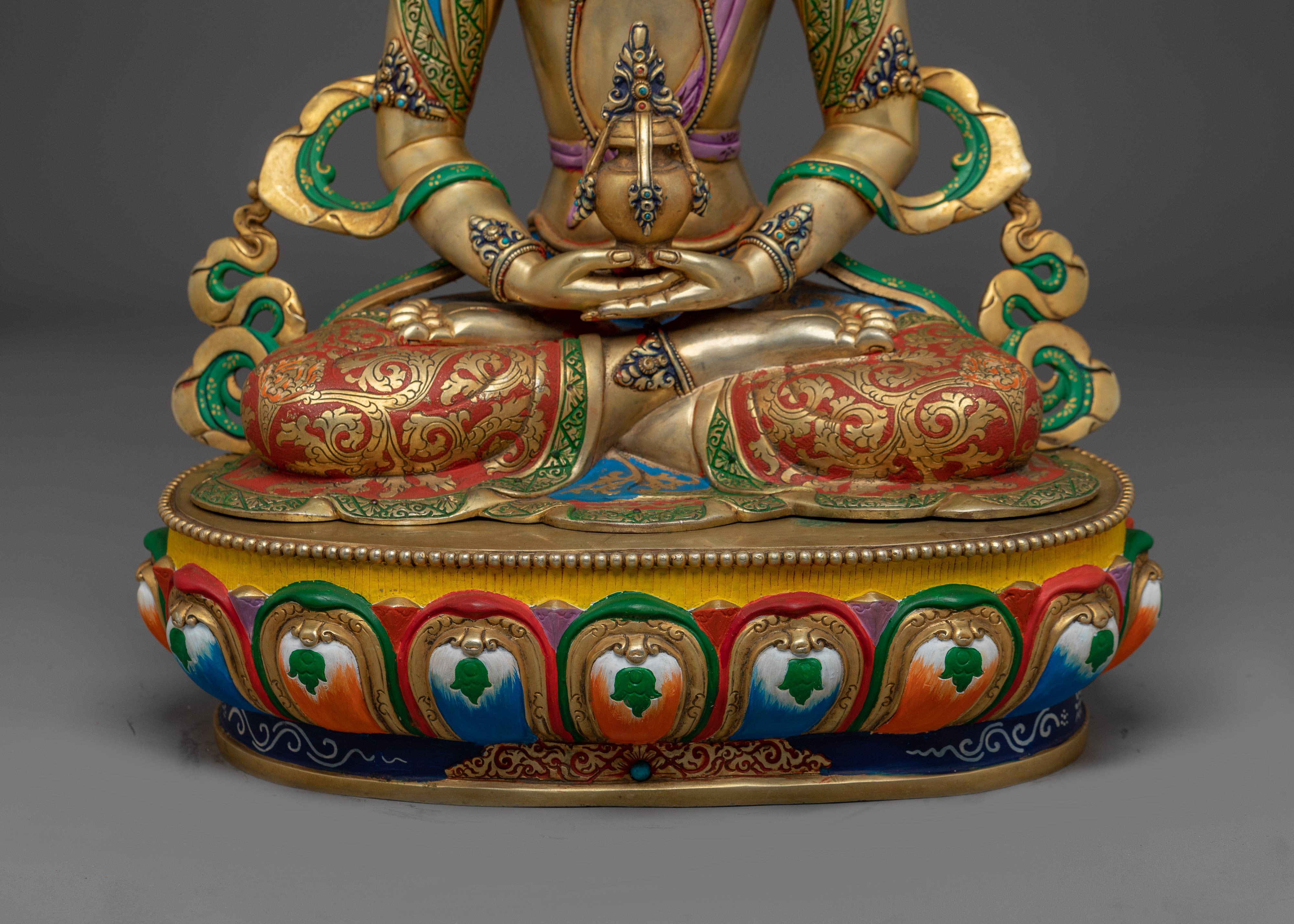 Amitayus Statue Buddha of Infinite Life and Wisdom | Copper Sculpture with Gold Detailing