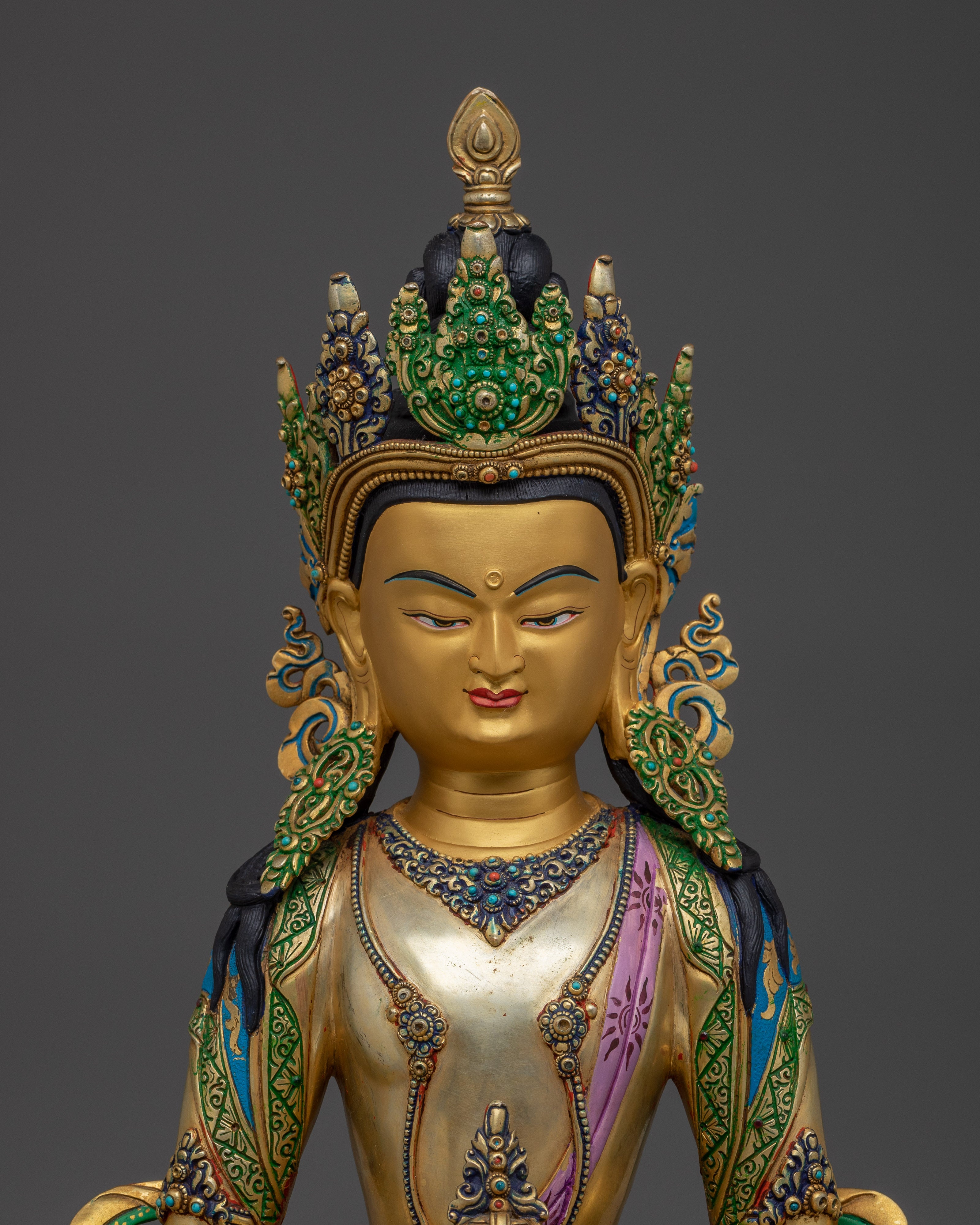 Amitayus Statue Buddha of Infinite Life and Wisdom | Copper Sculpture with Gold Detailing