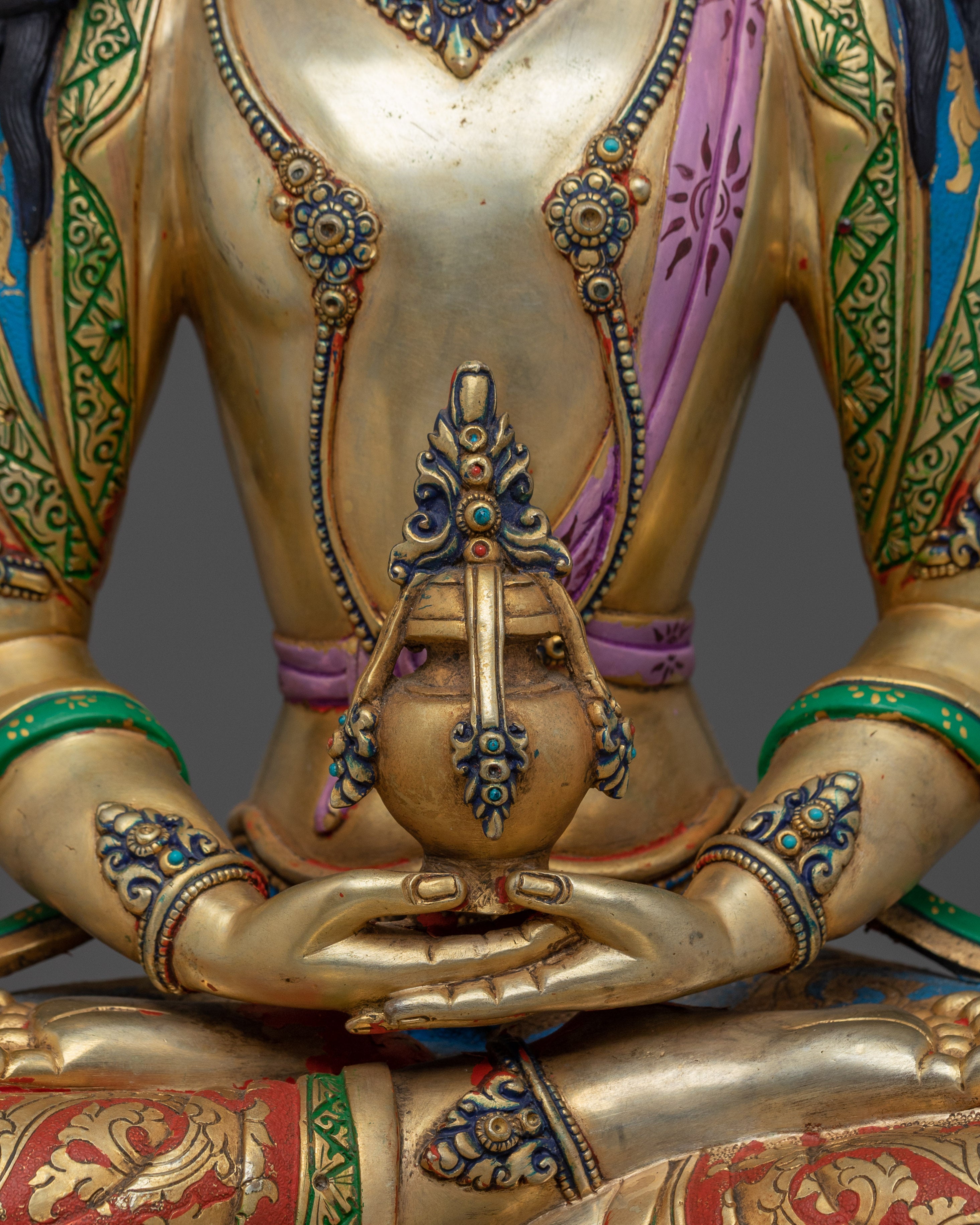 Amitayus Statue Buddha of Infinite Life and Wisdom | Copper Sculpture with Gold Detailing