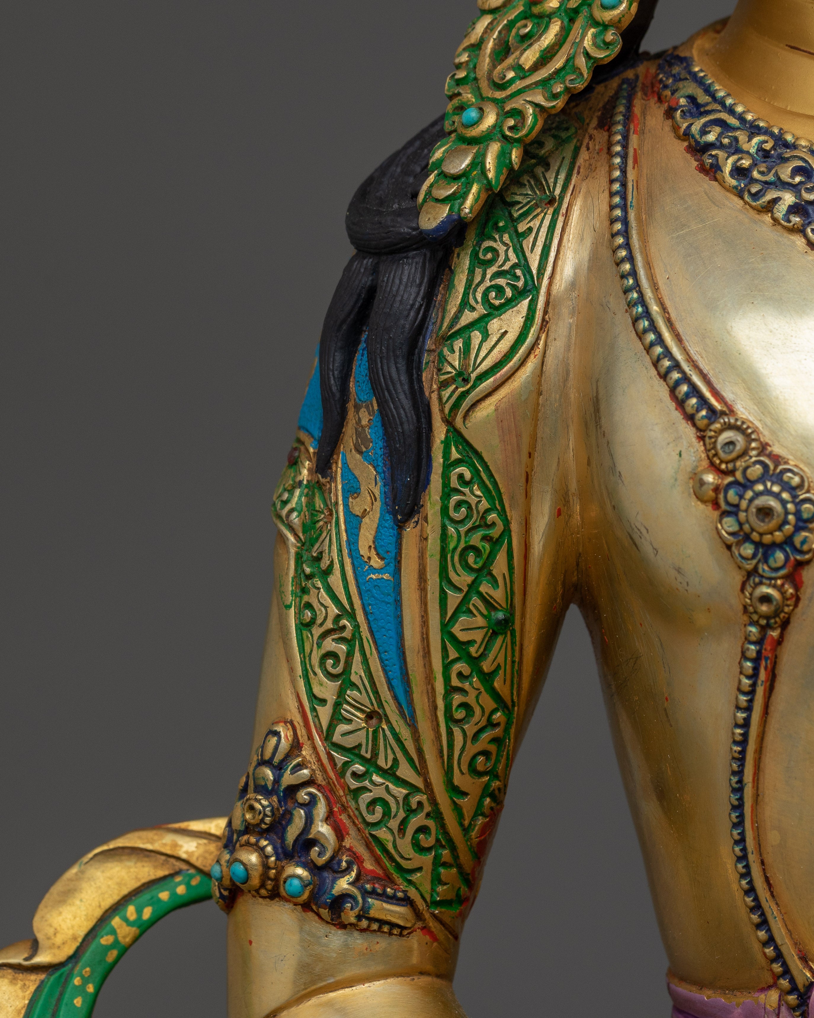 Amitayus Statue Buddha of Infinite Life and Wisdom | Copper Sculpture with Gold Detailing