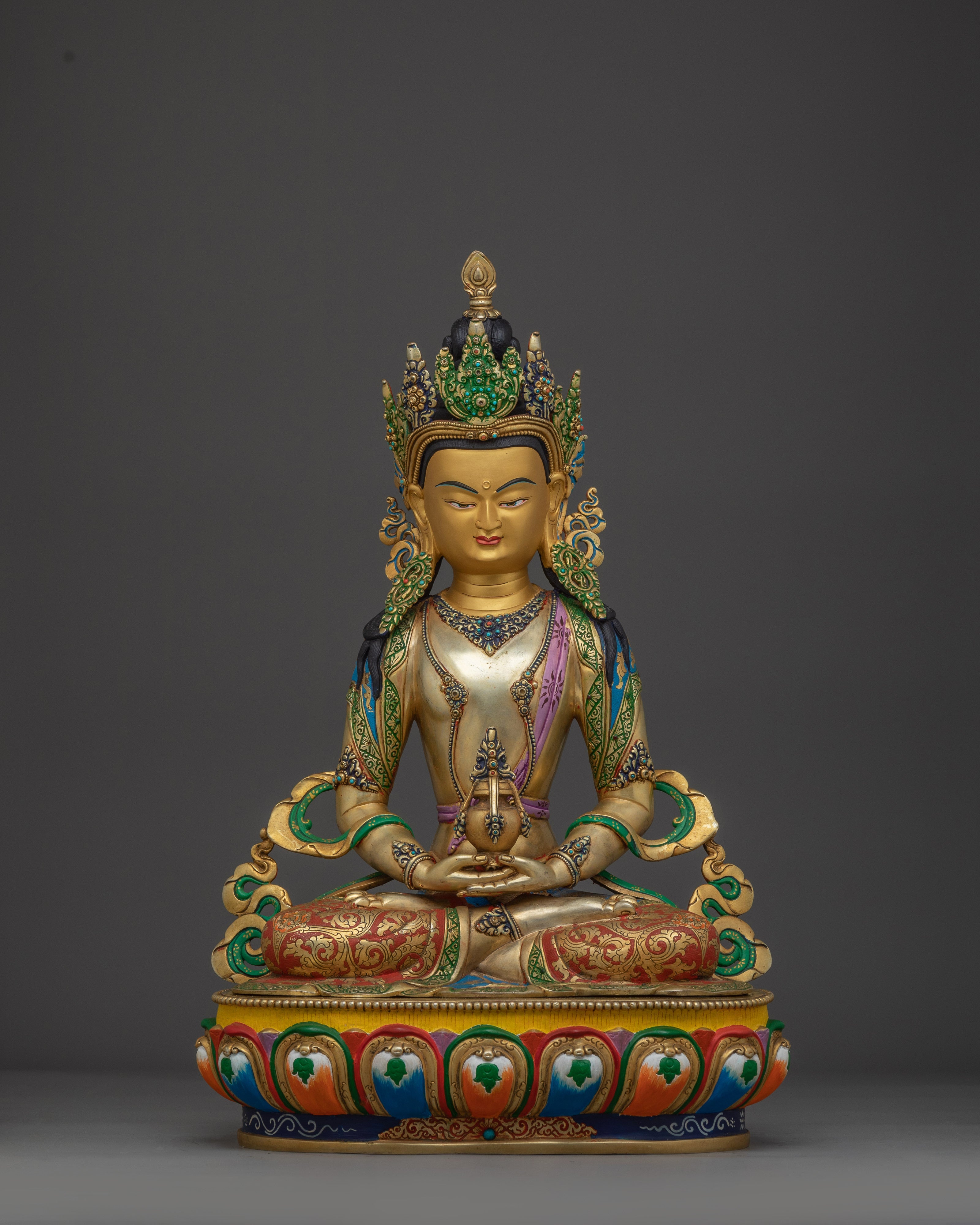 Amitayus Statue Buddha of Infinite Life and Wisdom | Copper Sculpture with Gold Detailing