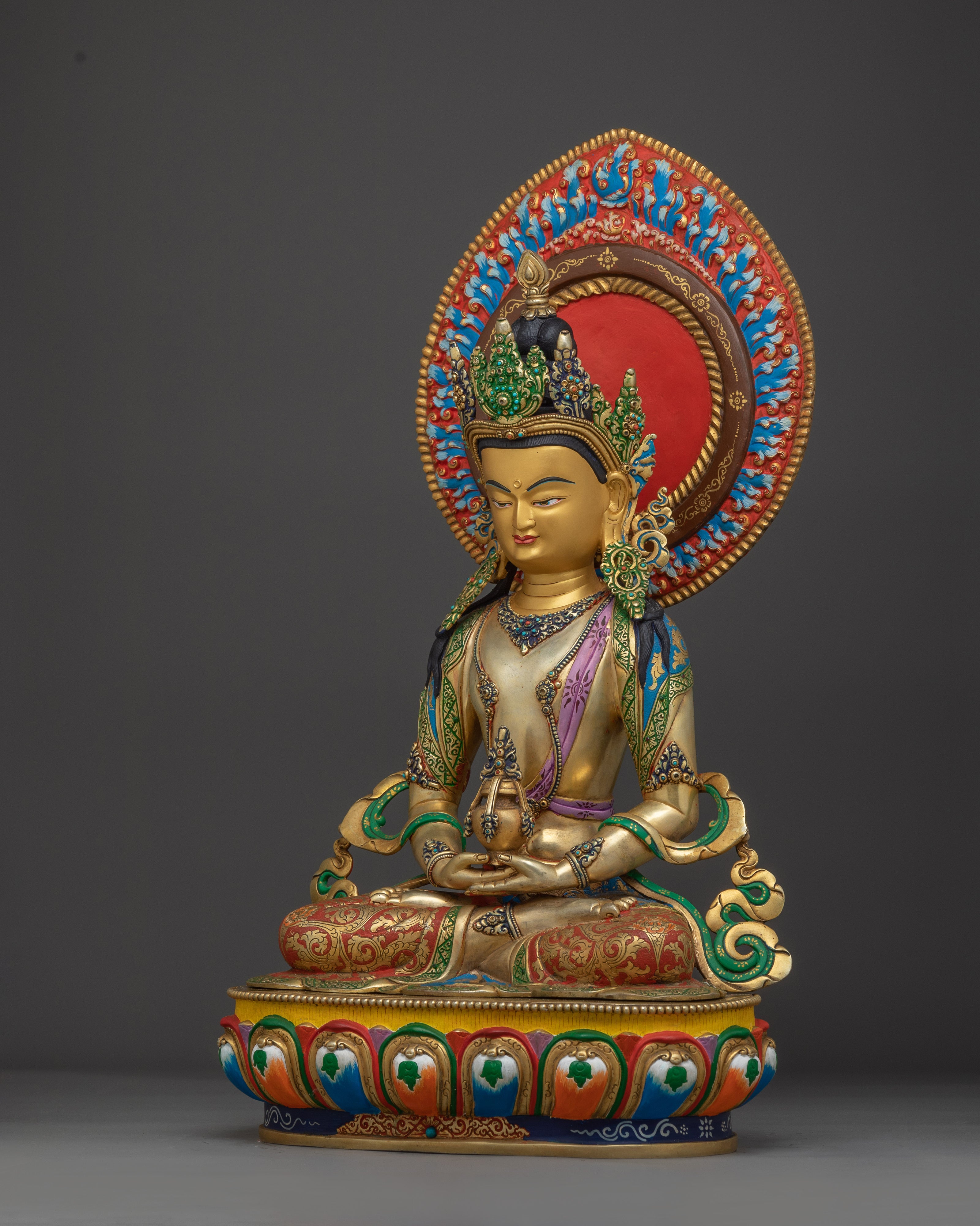 Amitayus Statue Buddha of Infinite Life and Wisdom | Copper Sculpture with Gold Detailing