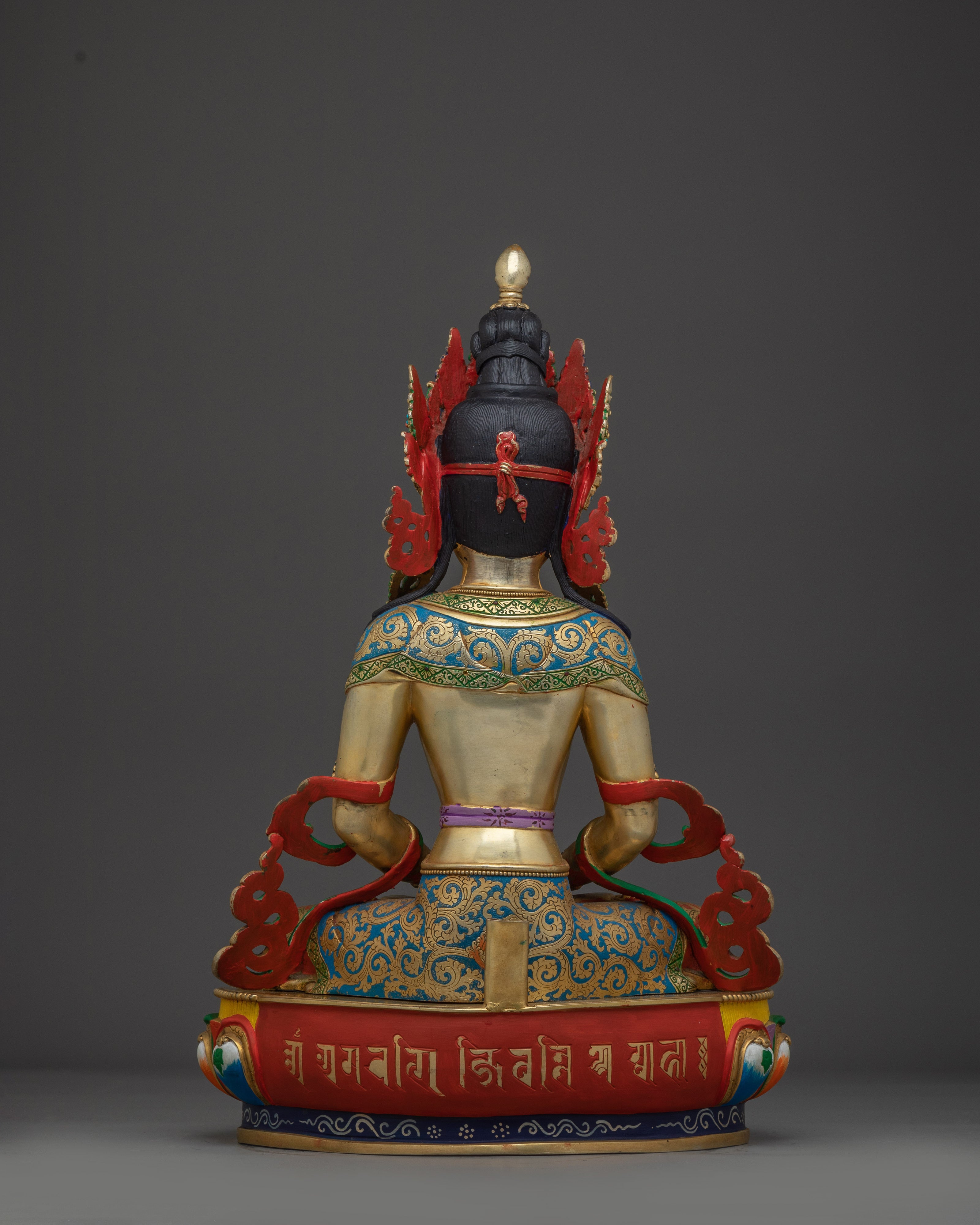 Amitayus Statue Buddha of Infinite Life and Wisdom | Copper Sculpture with Gold Detailing