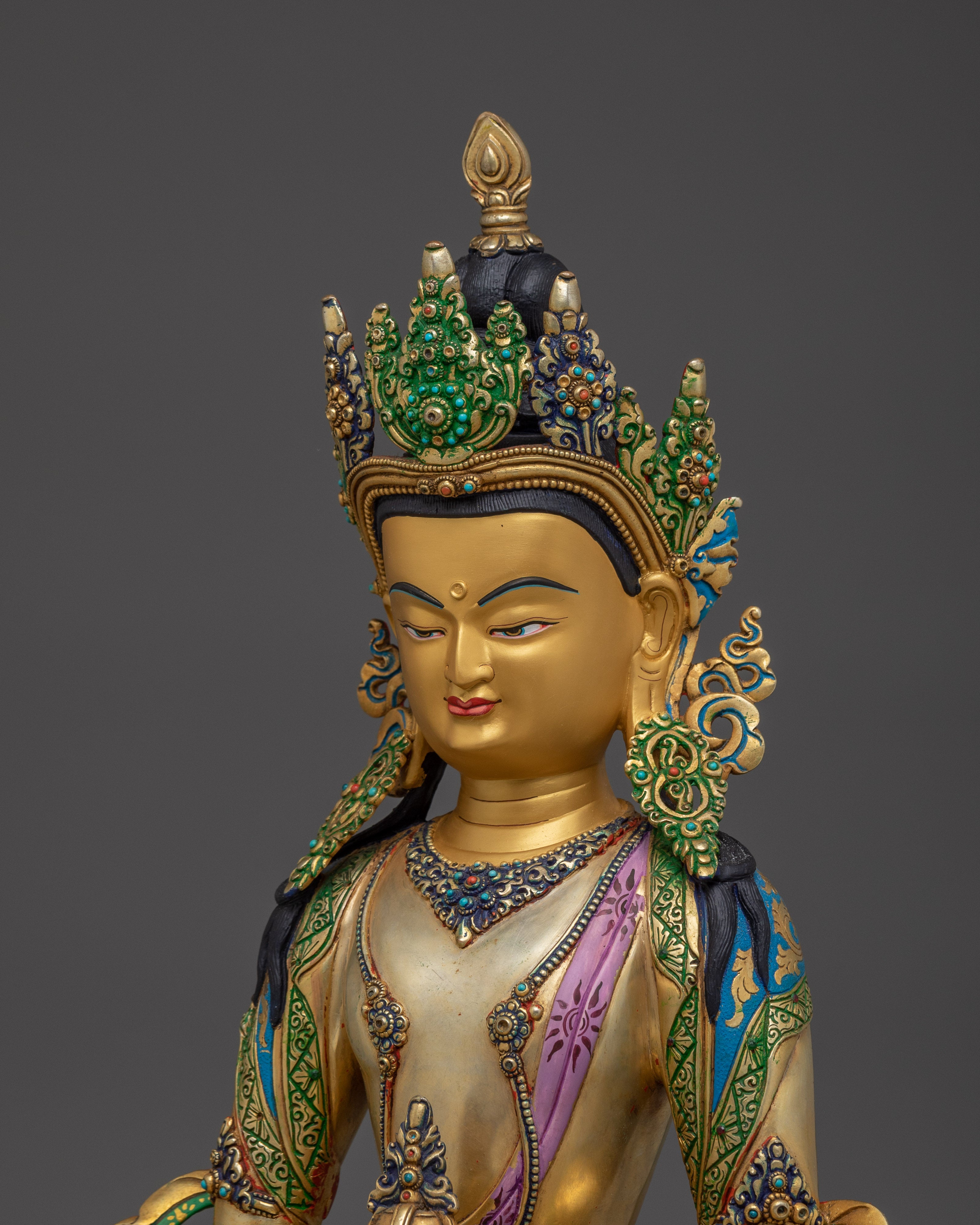 Amitayus Statue Buddha of Infinite Life and Wisdom | Copper Sculpture with Gold Detailing