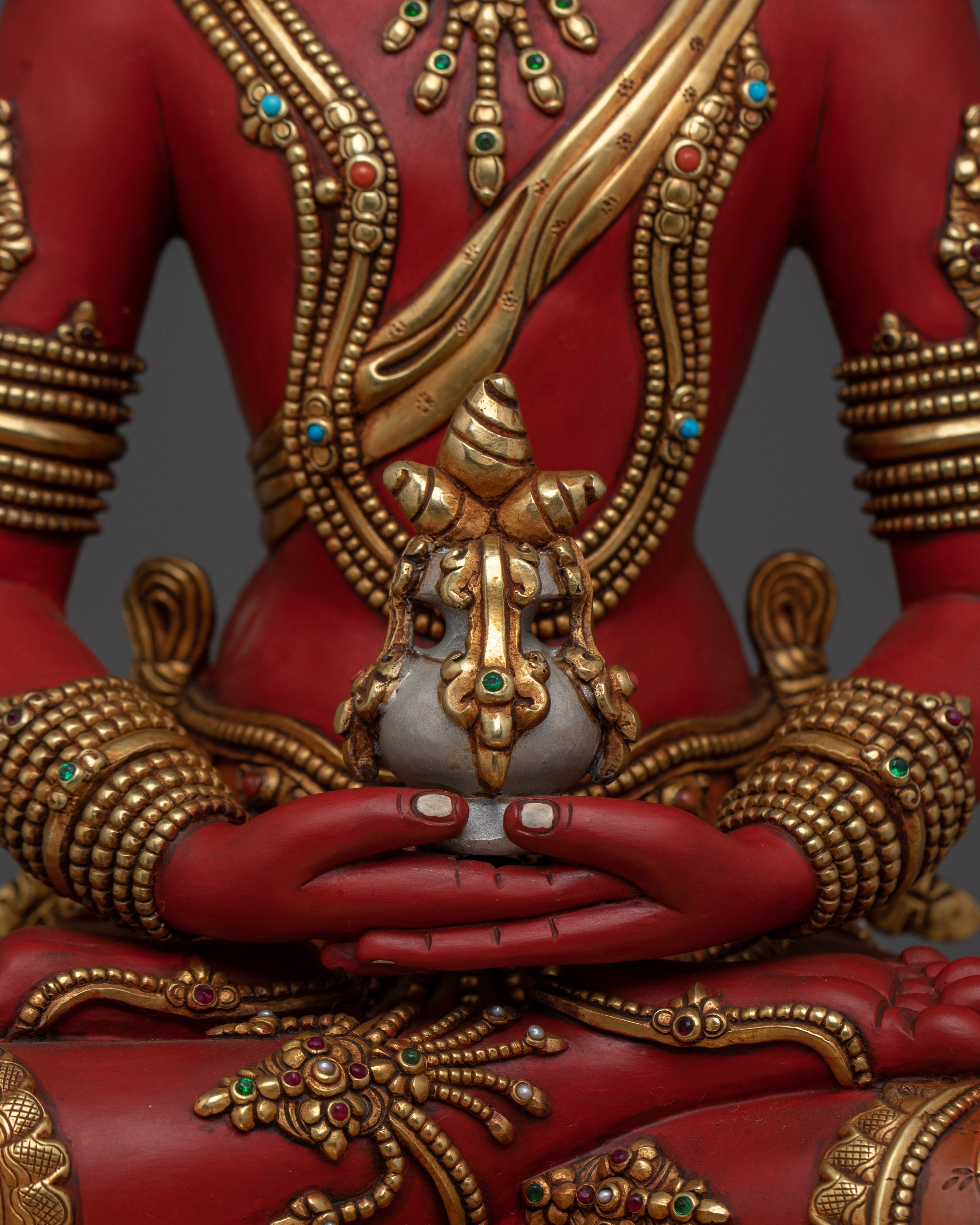 Red Amitayus Copper Statue | Elegant Sculpture for Altar, Meditation, and Healing