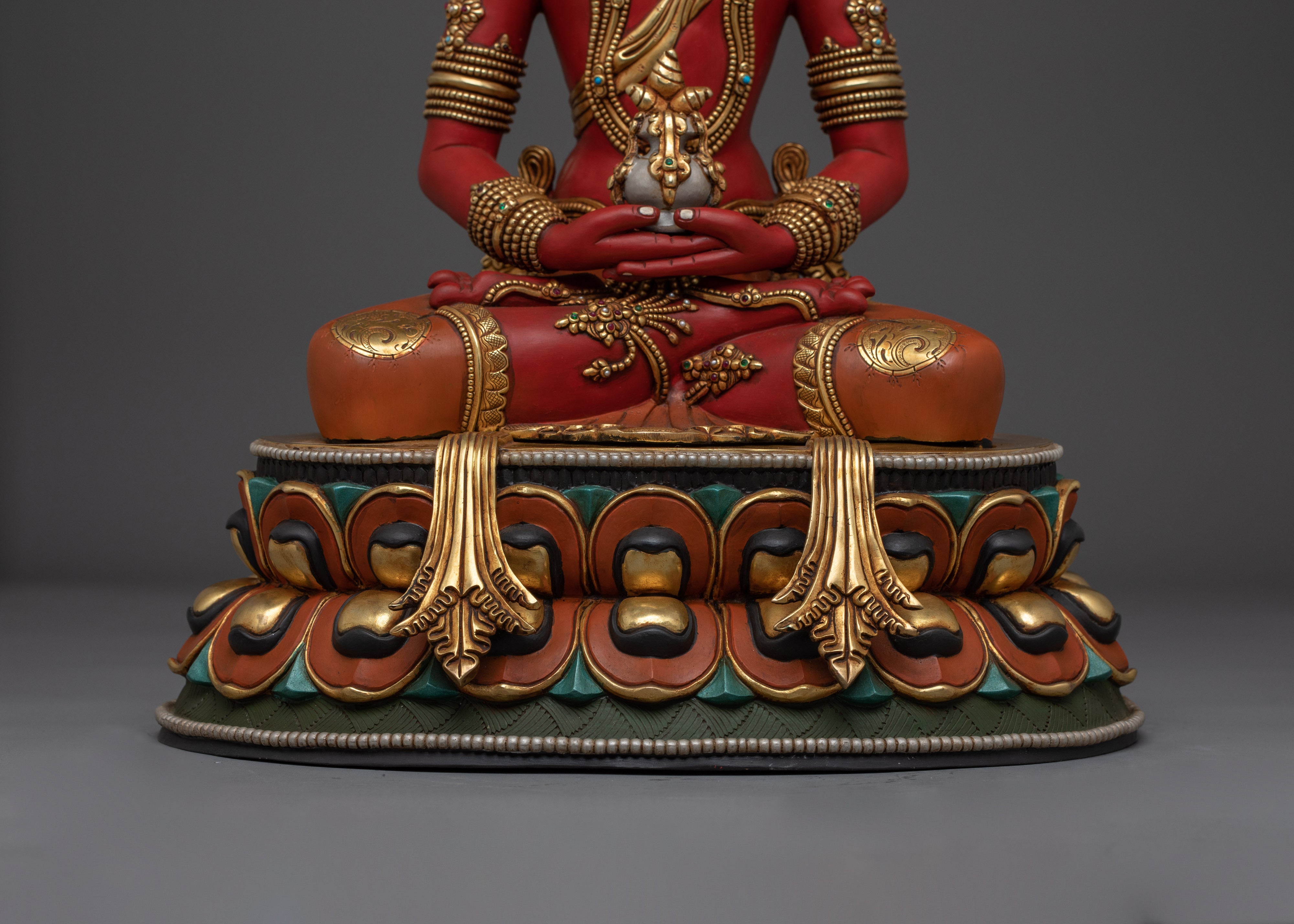 Red Amitayus Copper Statue | Elegant Sculpture for Altar, Meditation, and Healing