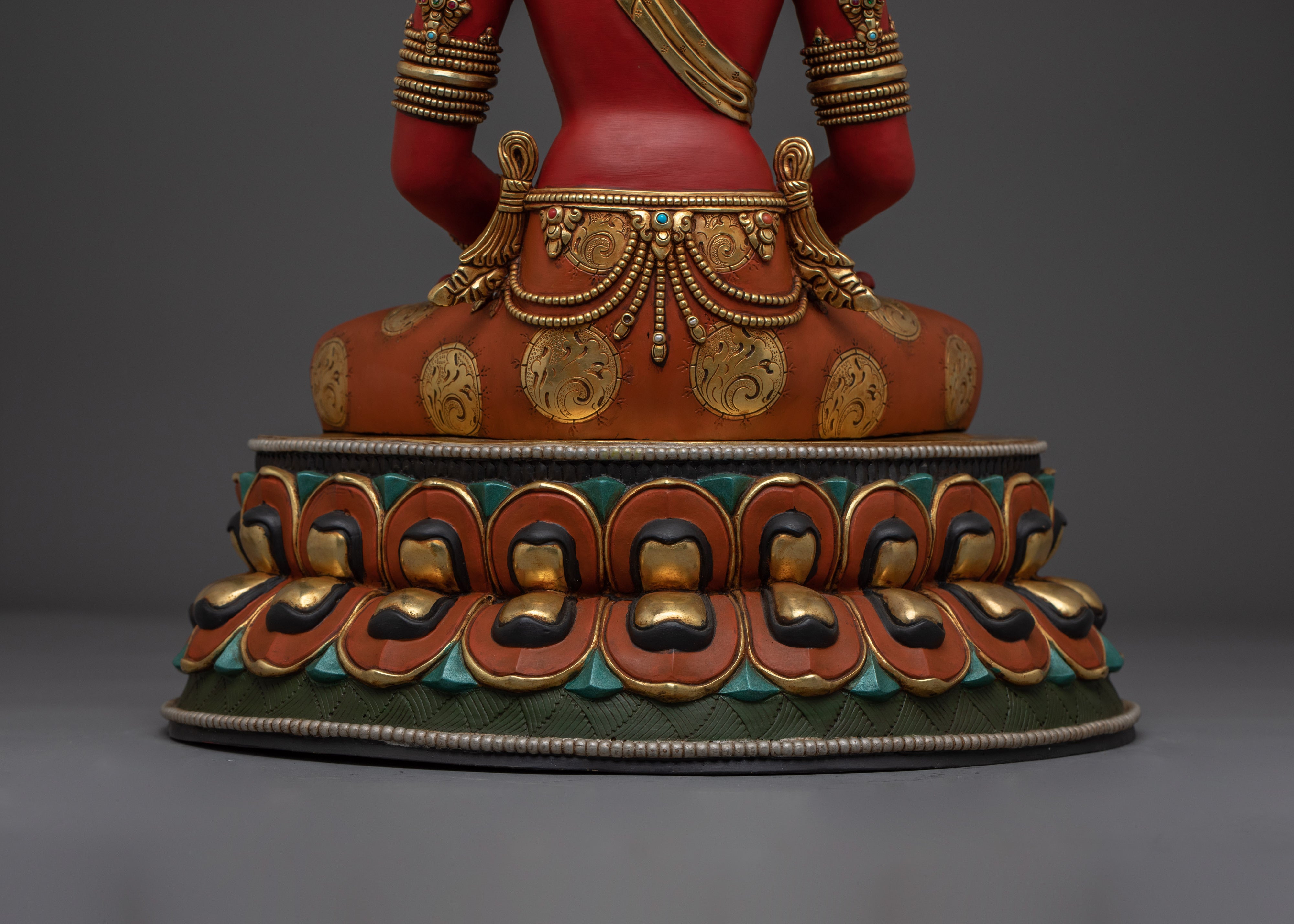 Red Amitayus Copper Statue | Elegant Sculpture for Altar, Meditation, and Healing
