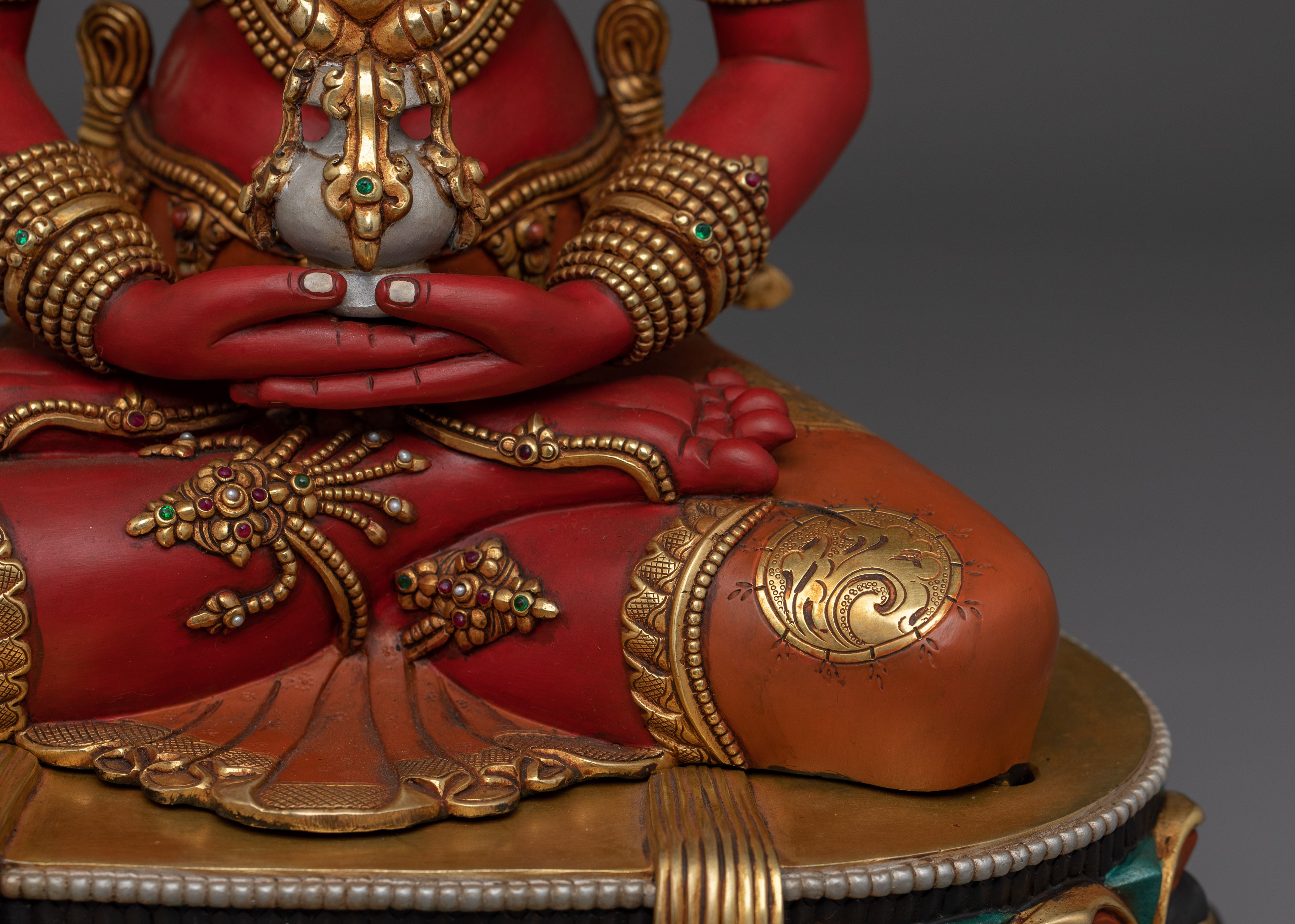 Red Amitayus Copper Statue | Elegant Sculpture for Altar, Meditation, and Healing