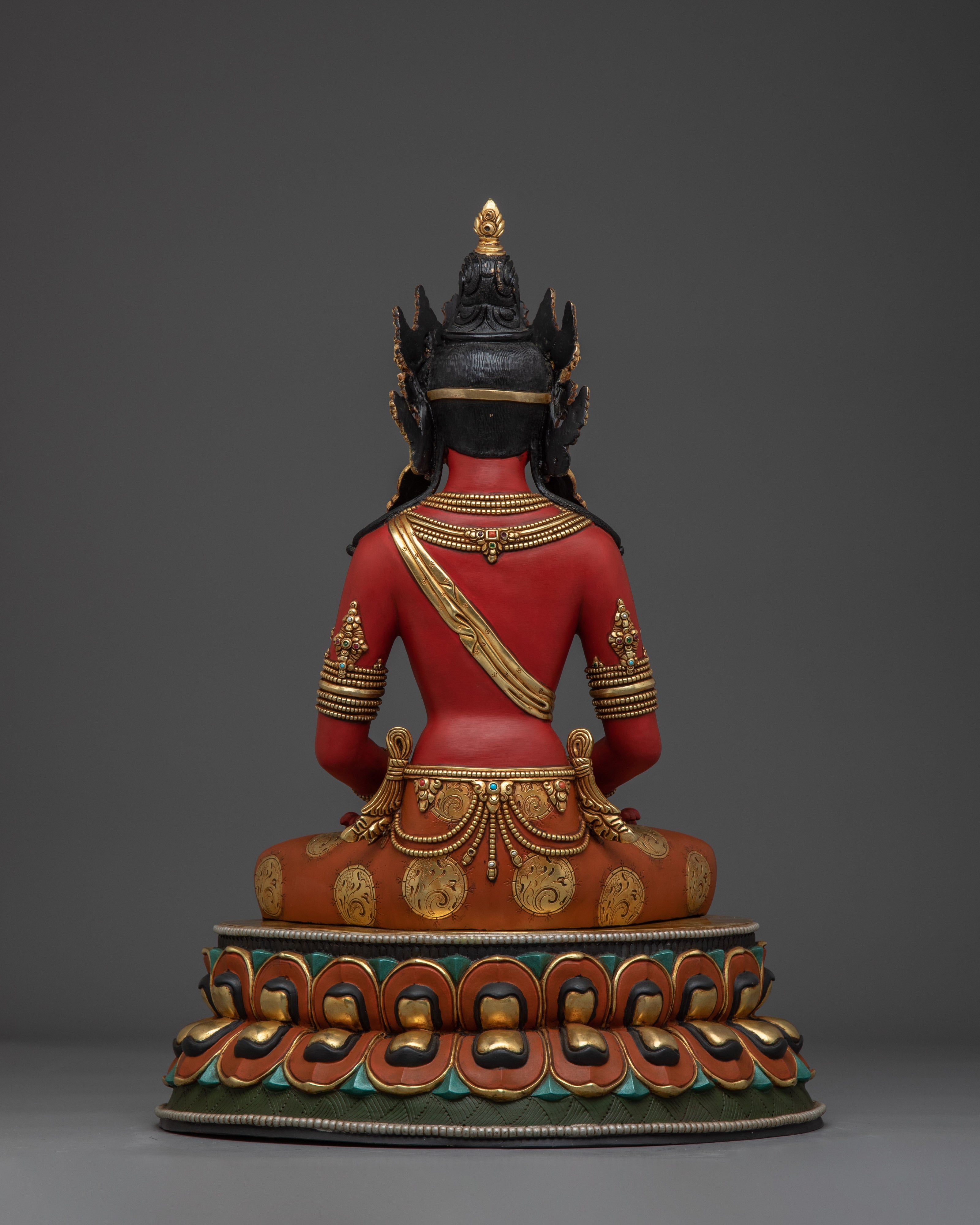 Red Amitayus Copper Statue | Elegant Sculpture for Altar, Meditation, and Healing