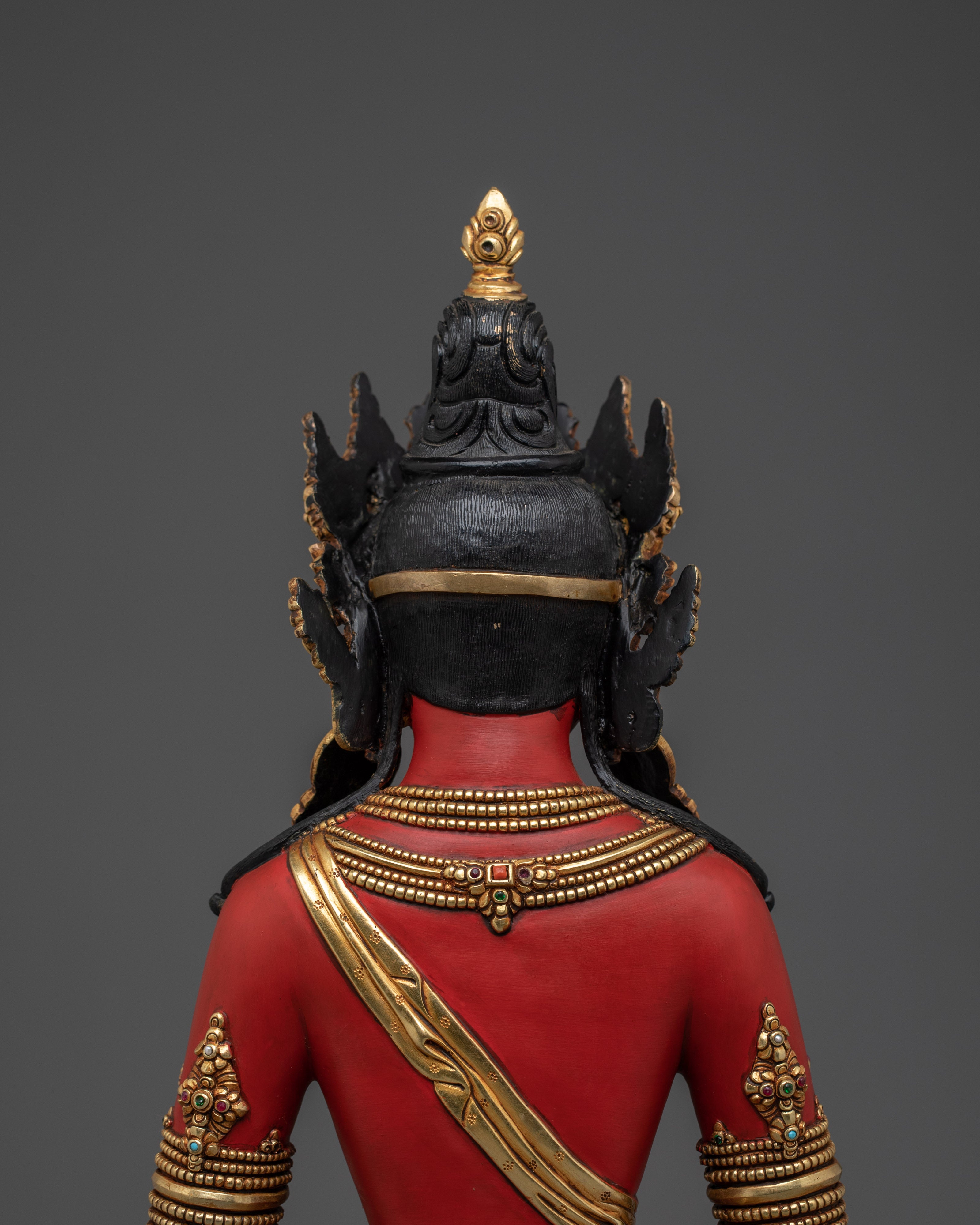 Red Amitayus Copper Statue | Elegant Sculpture for Altar, Meditation, and Healing
