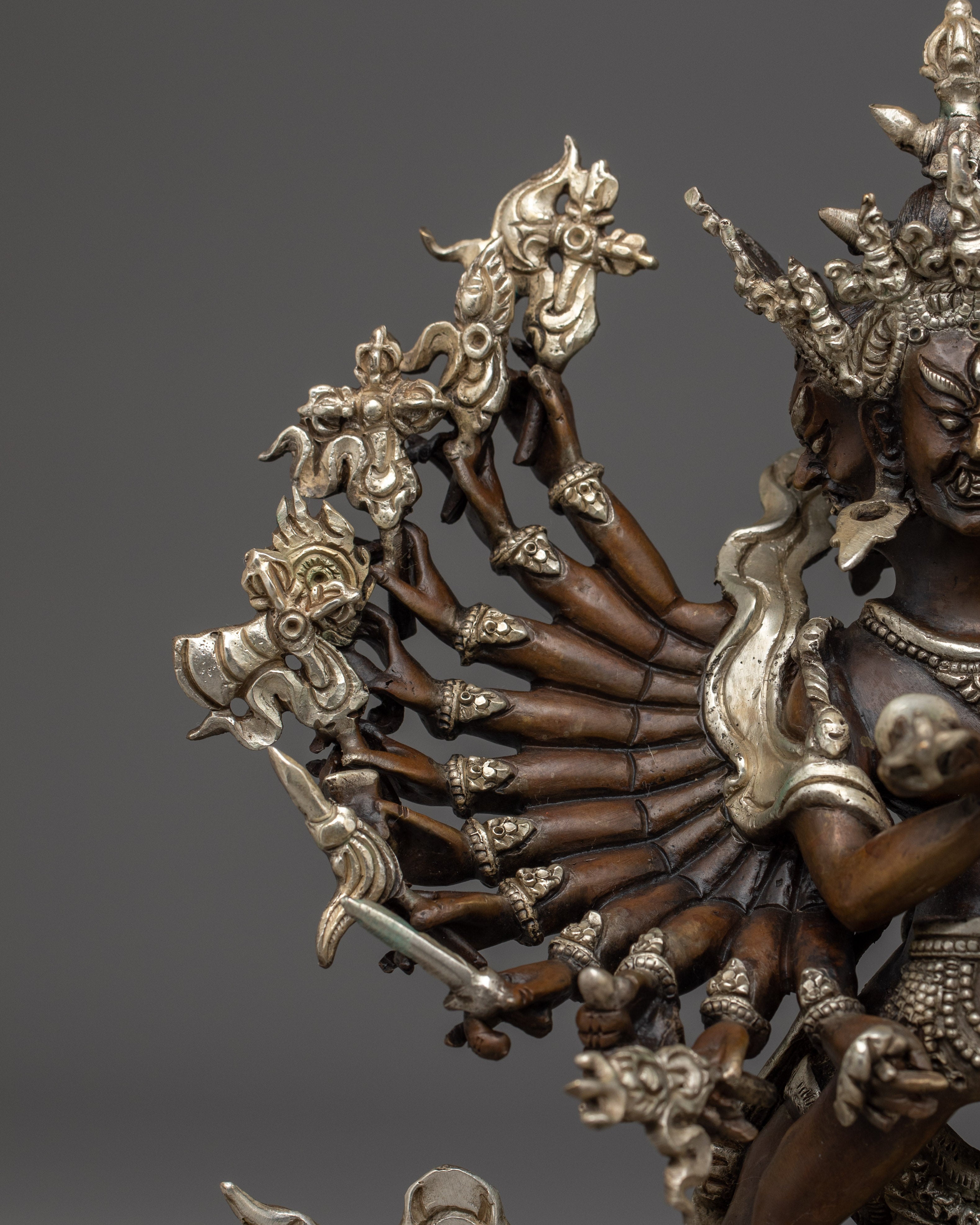 Silver-plated Kalachakra statue in oxidized copper | Enlightenment and Transformation