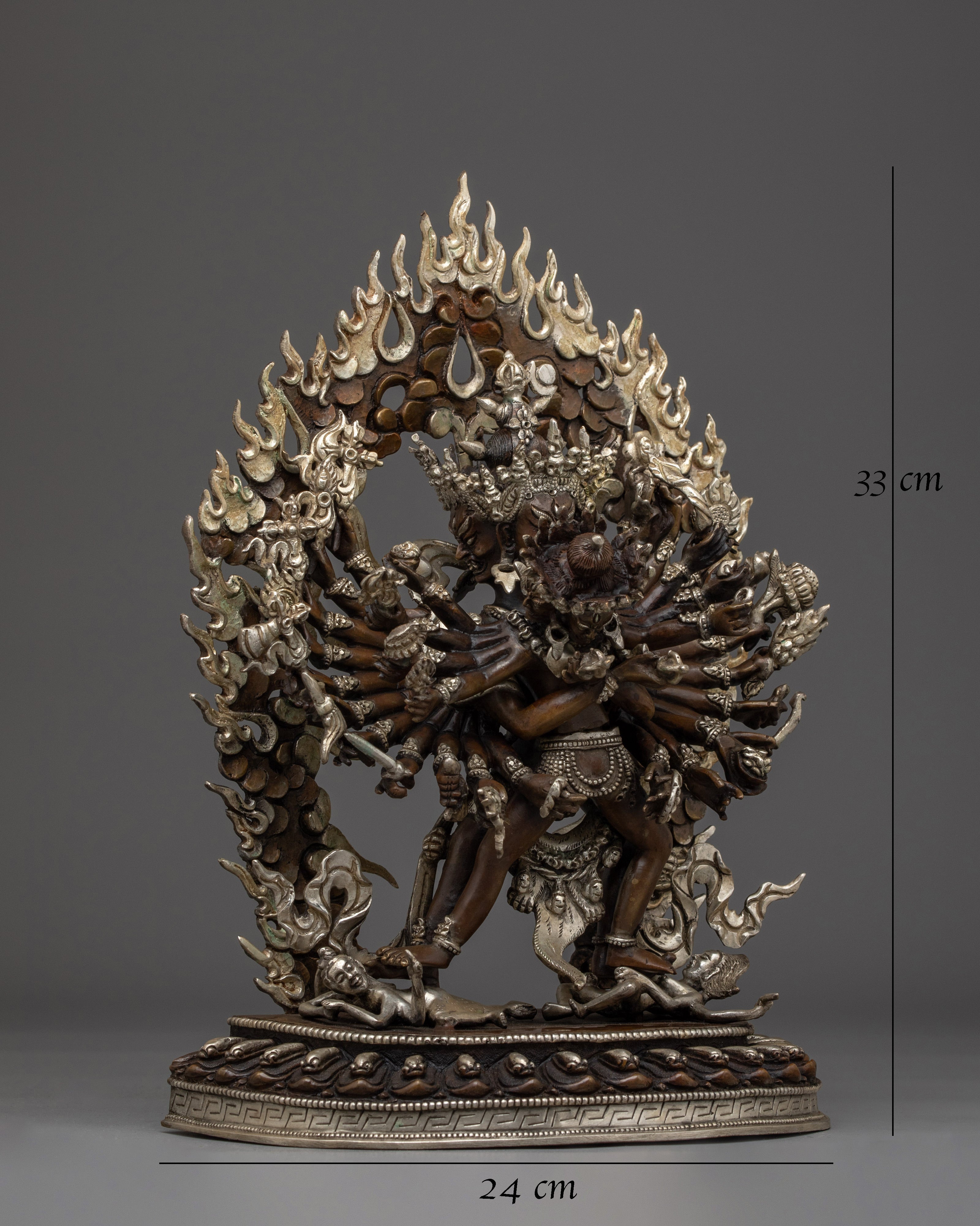 Silver-plated Kalachakra statue in oxidized copper
