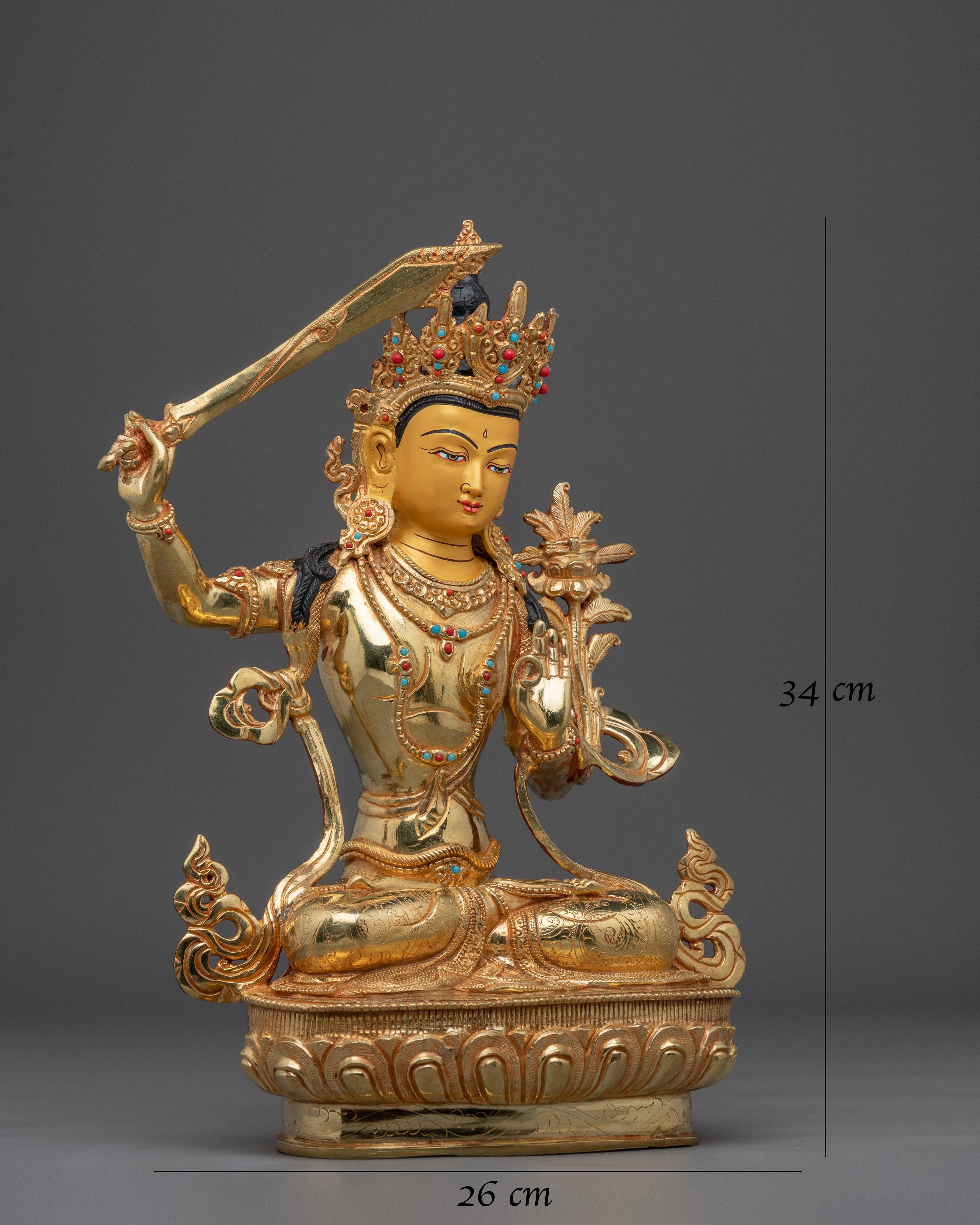 Golden Dharma Protector Manjushri Artwork | Bodhisattva of Transcendent Wisdom