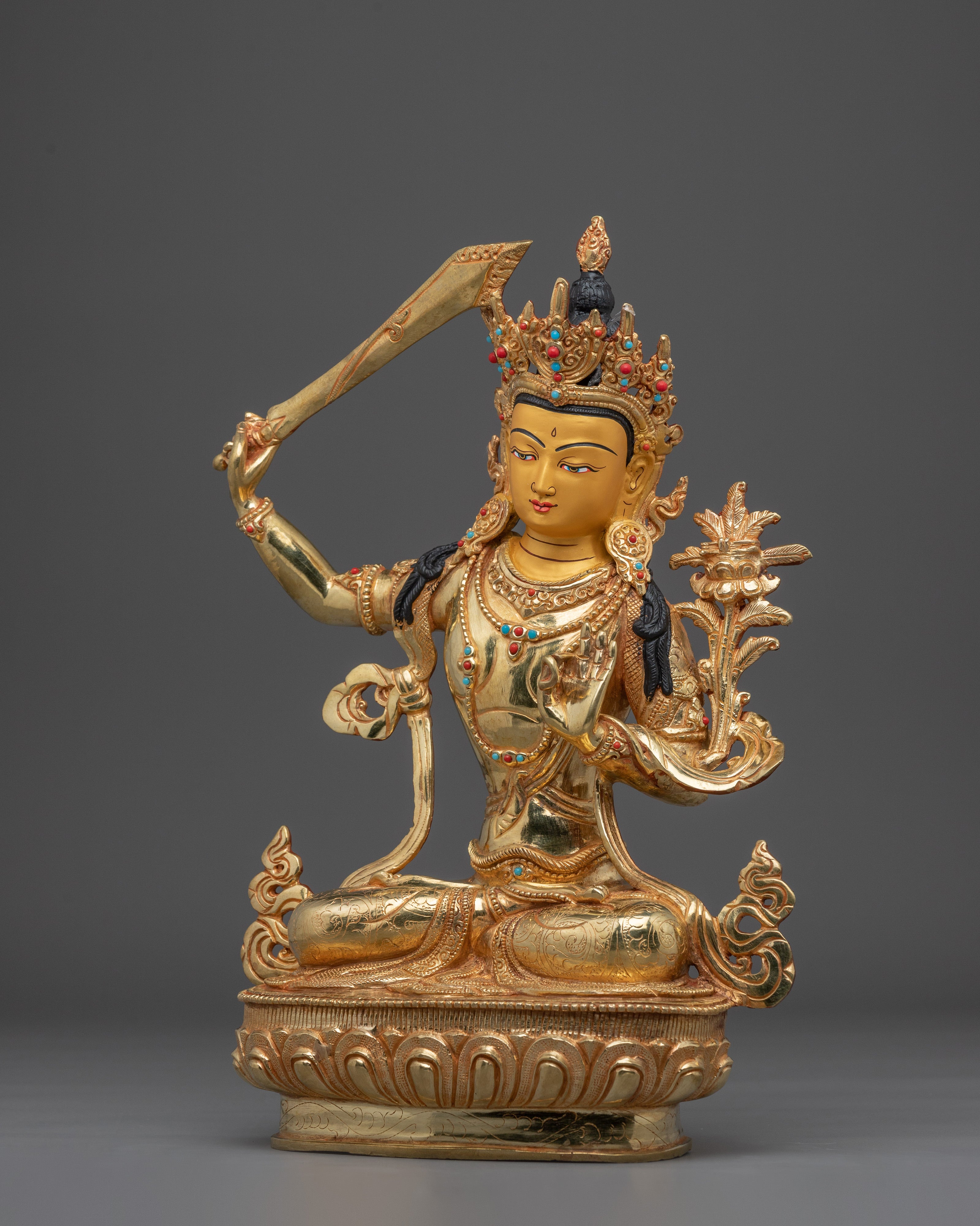 Golden Dharma Protector Manjushri Artwork | Bodhisattva of Transcendent Wisdom