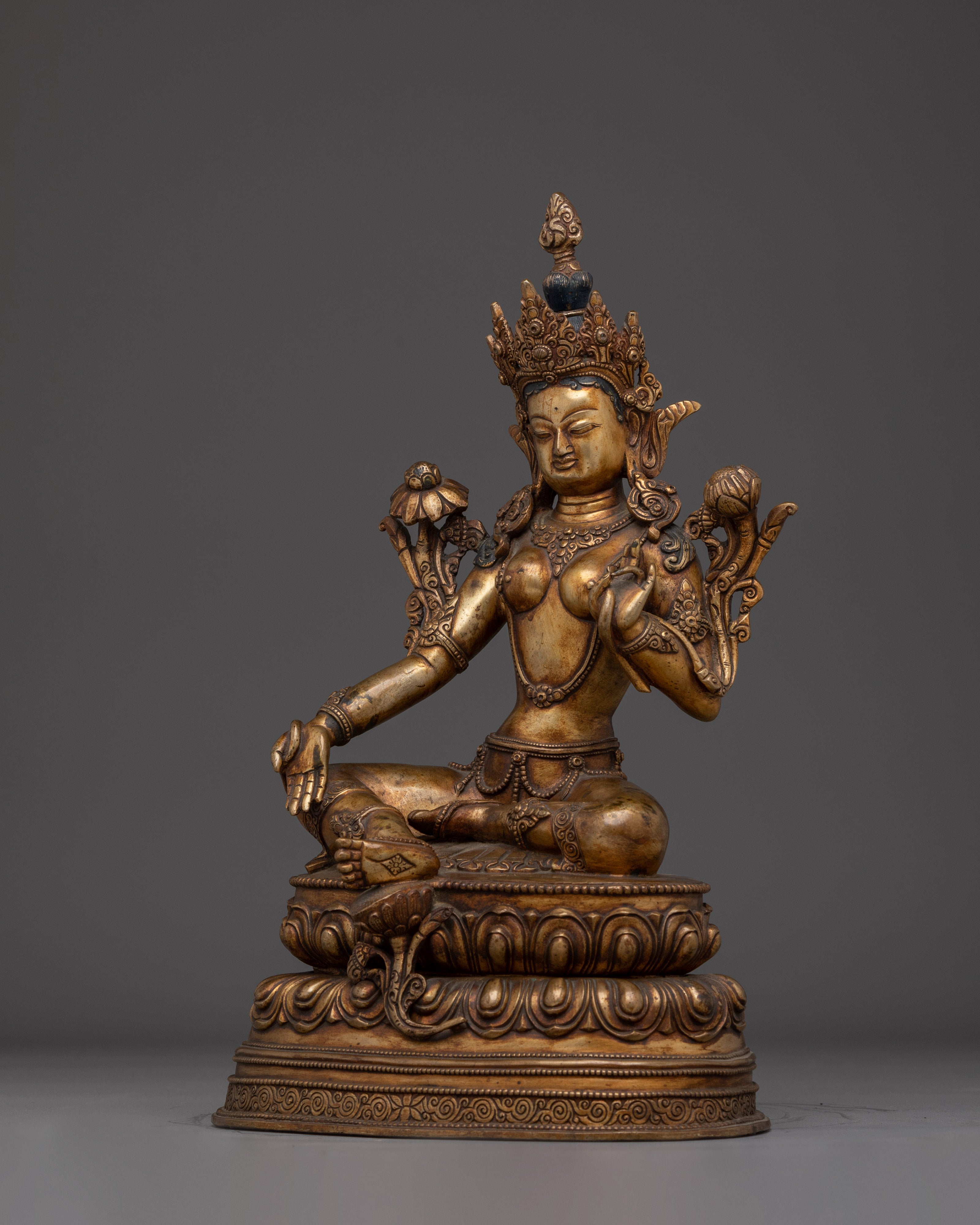 Green Tara Copper Statue -Saviouress from Fear | Mother of Compassion