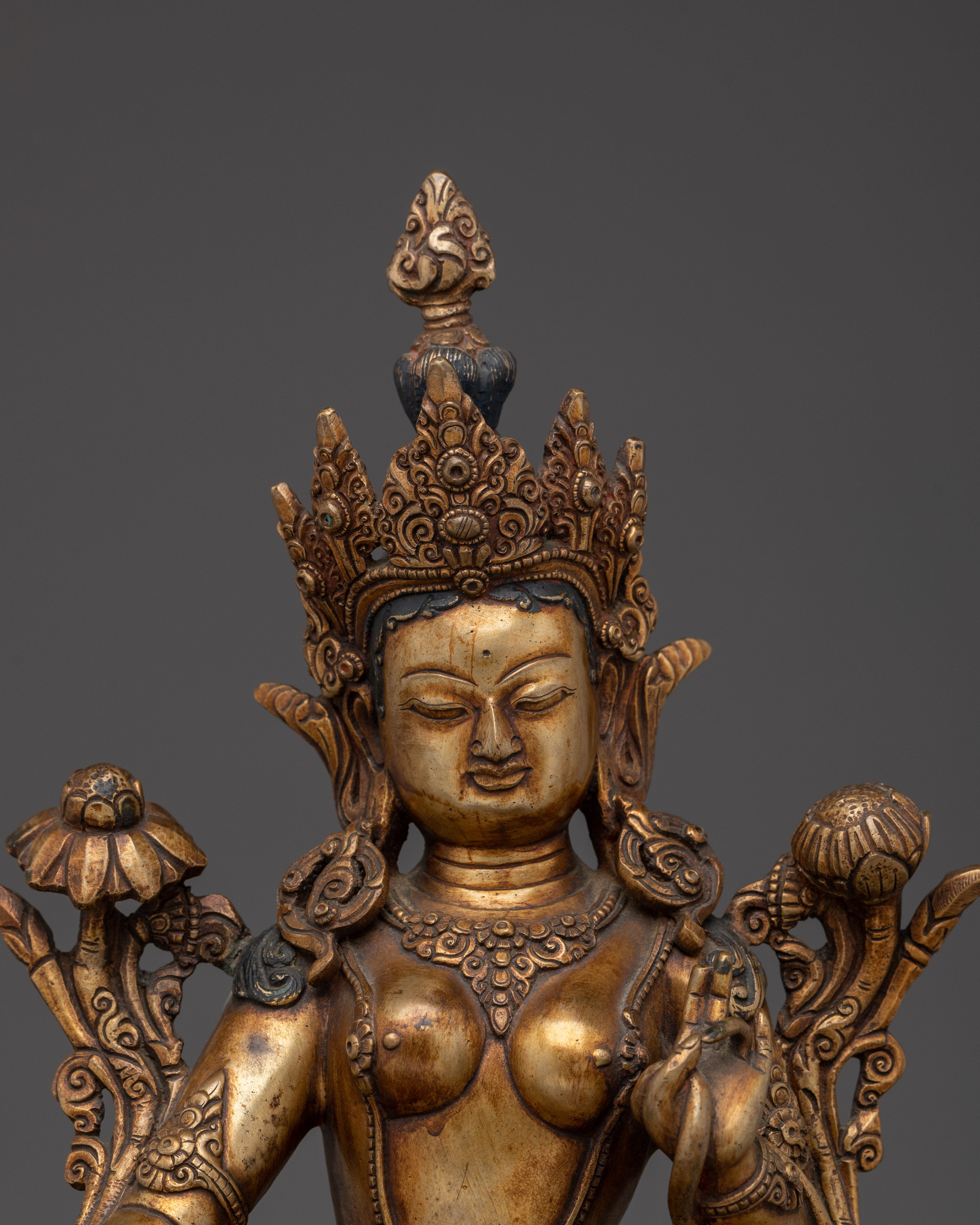Green Tara Copper Statue -Saviouress from Fear | Mother of Compassion