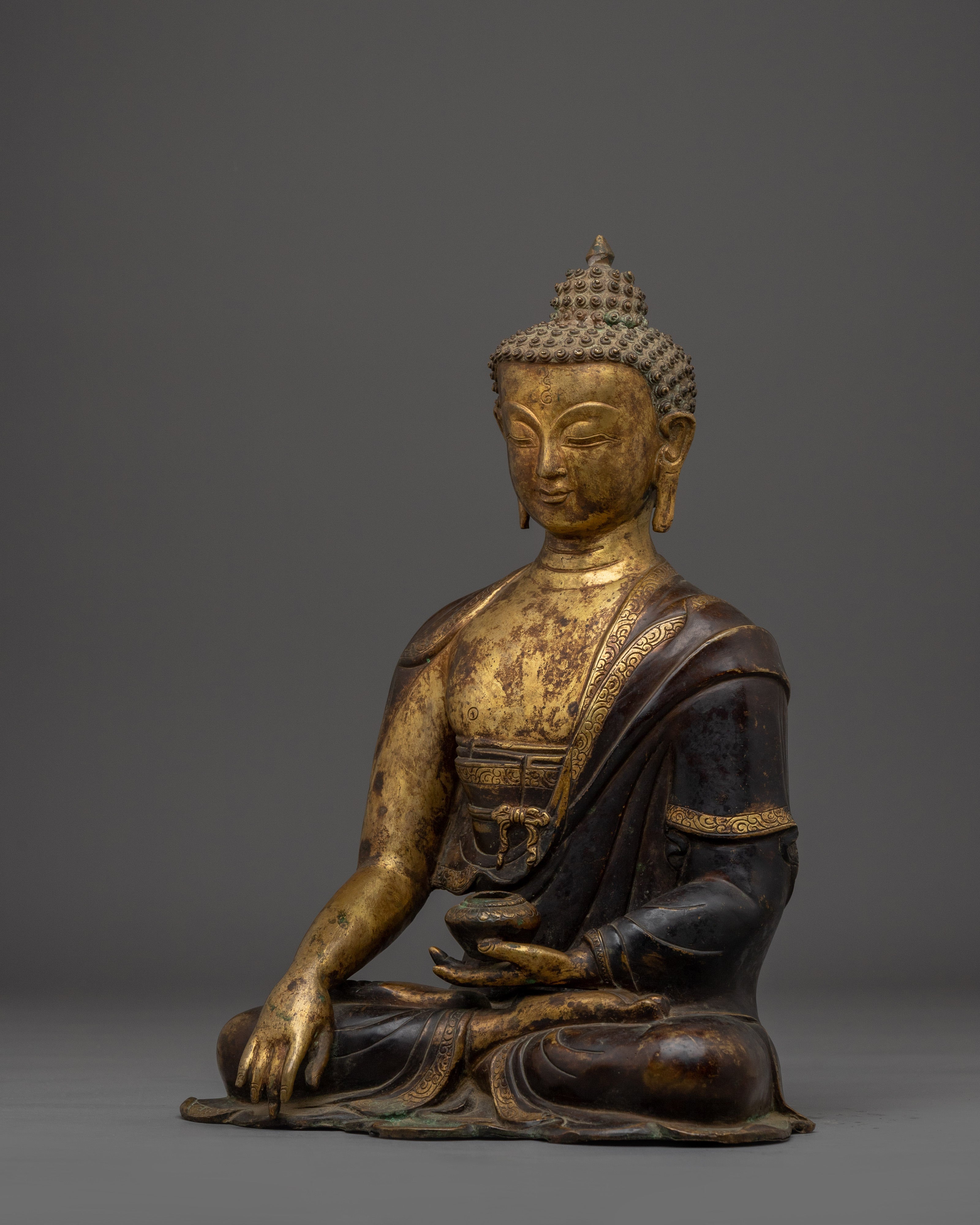 Handmade Gold Gilded Copper Shakyamuni Buddha Statue for Meditation