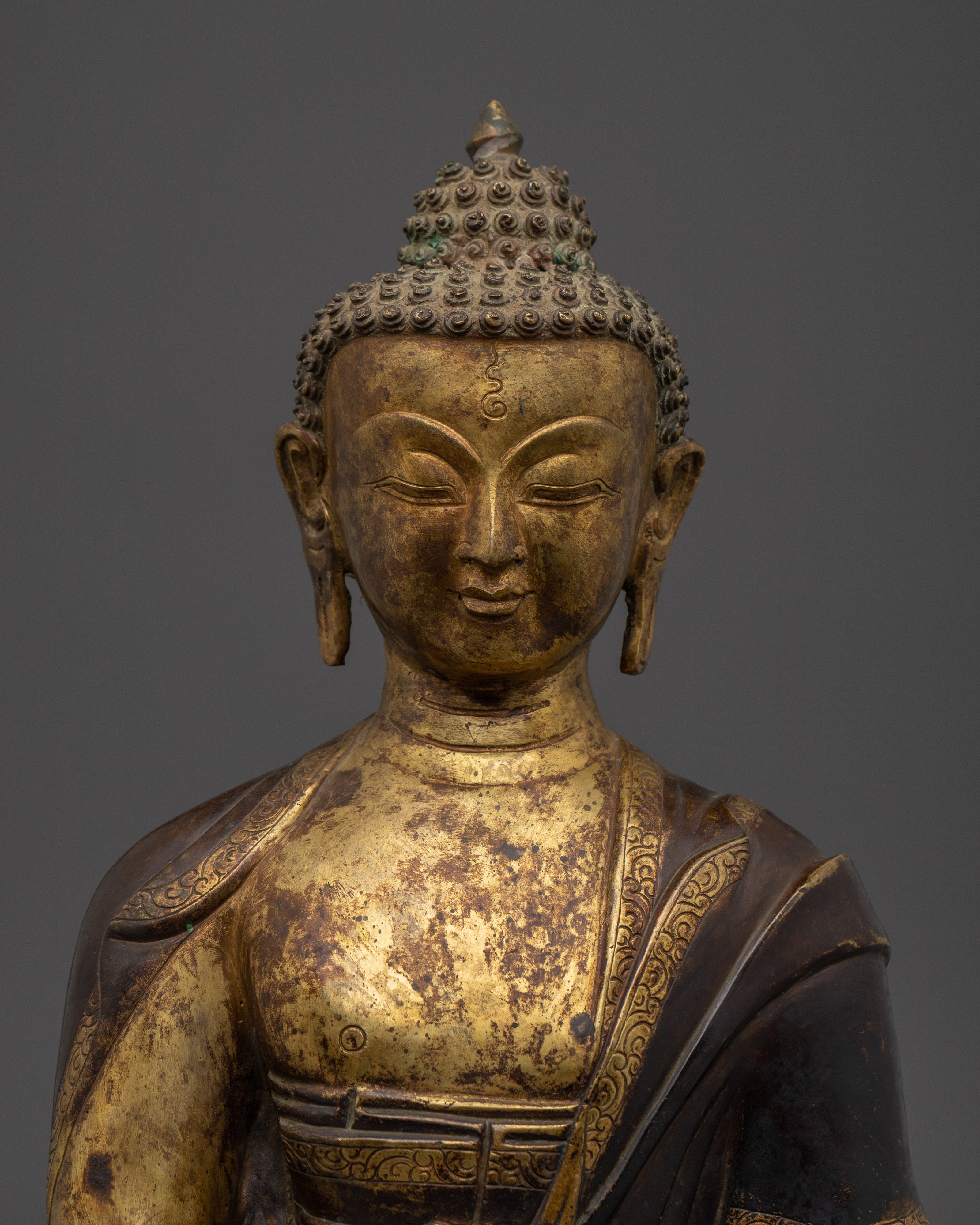 Handmade Gold Gilded Copper Shakyamuni Buddha Statue for Meditation