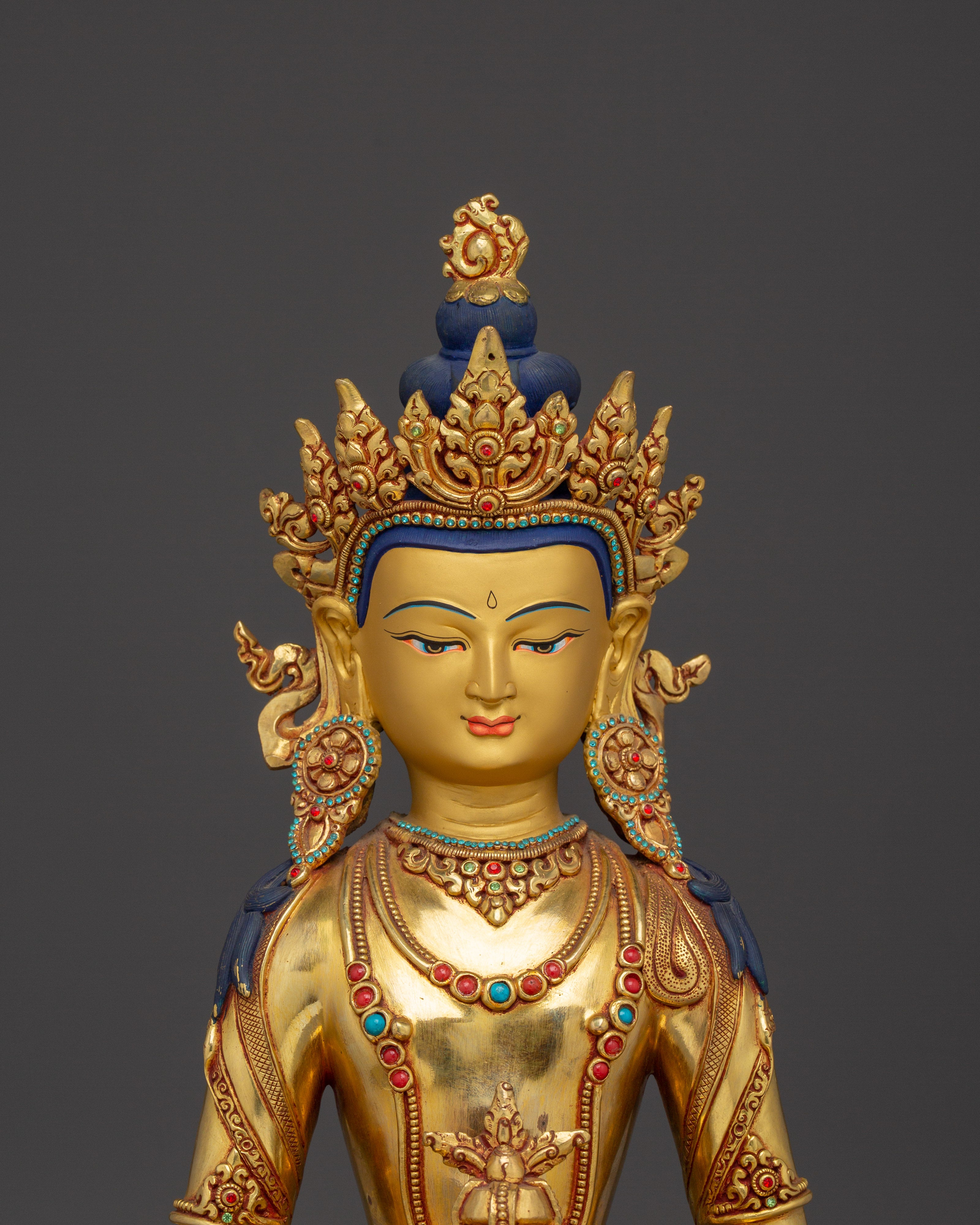 Healing Deity Amitayus Copper Statue | Traditional Himalayan Art