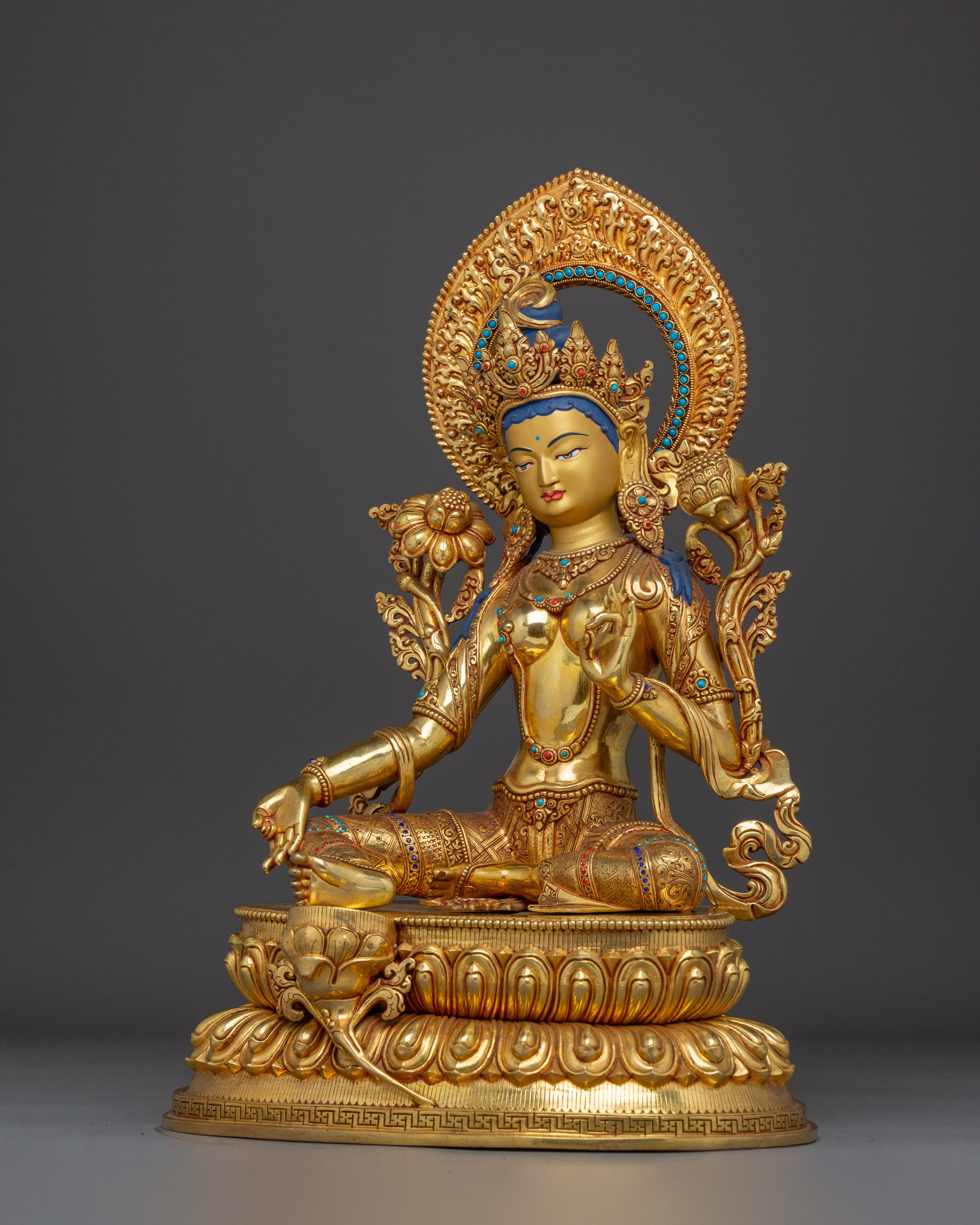 Radiant Shyama Tara Golden Statue | Green Tara - Mother of All Buddhas