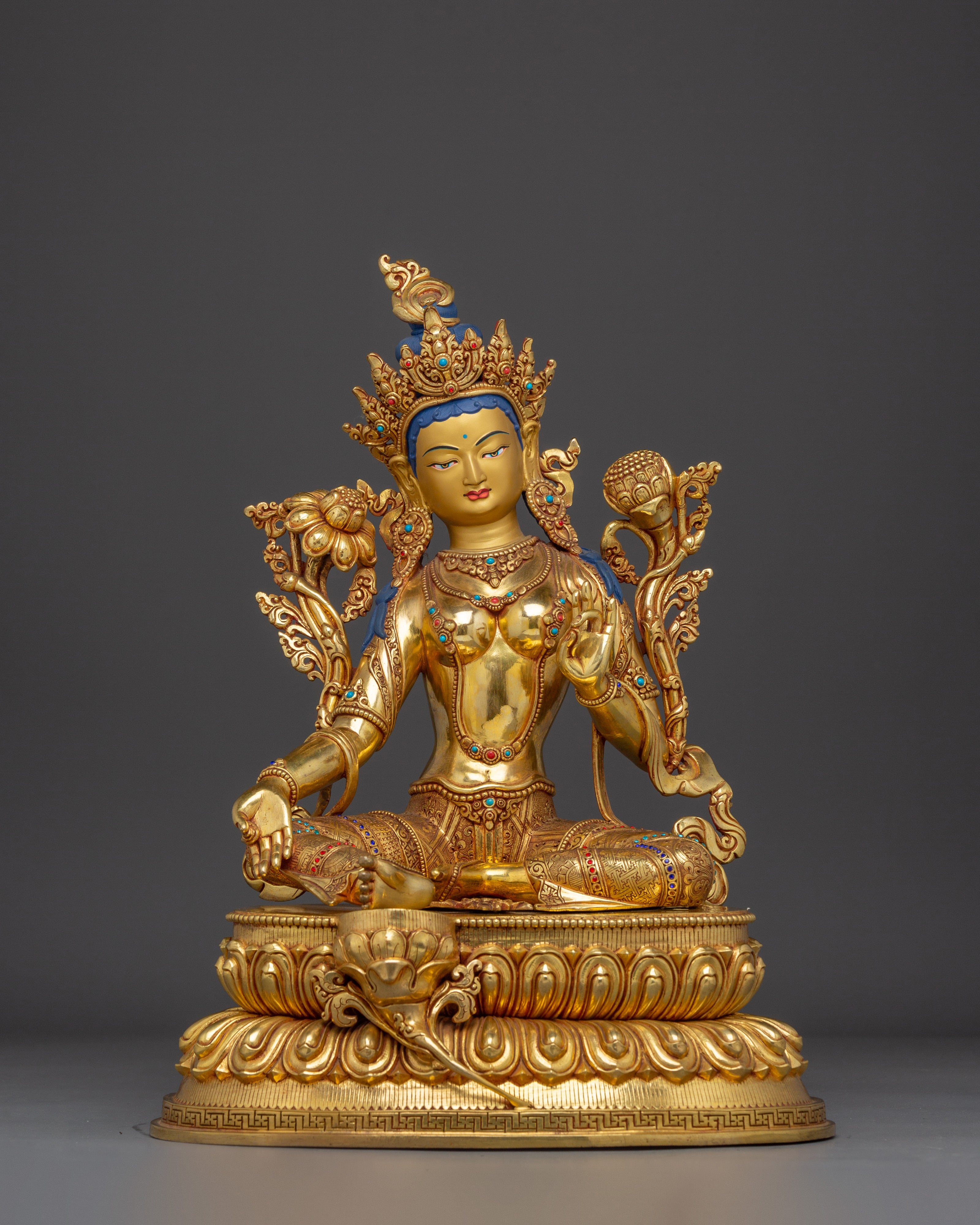 Radiant Shyama Tara Golden Statue | Green Tara - Mother of All Buddhas