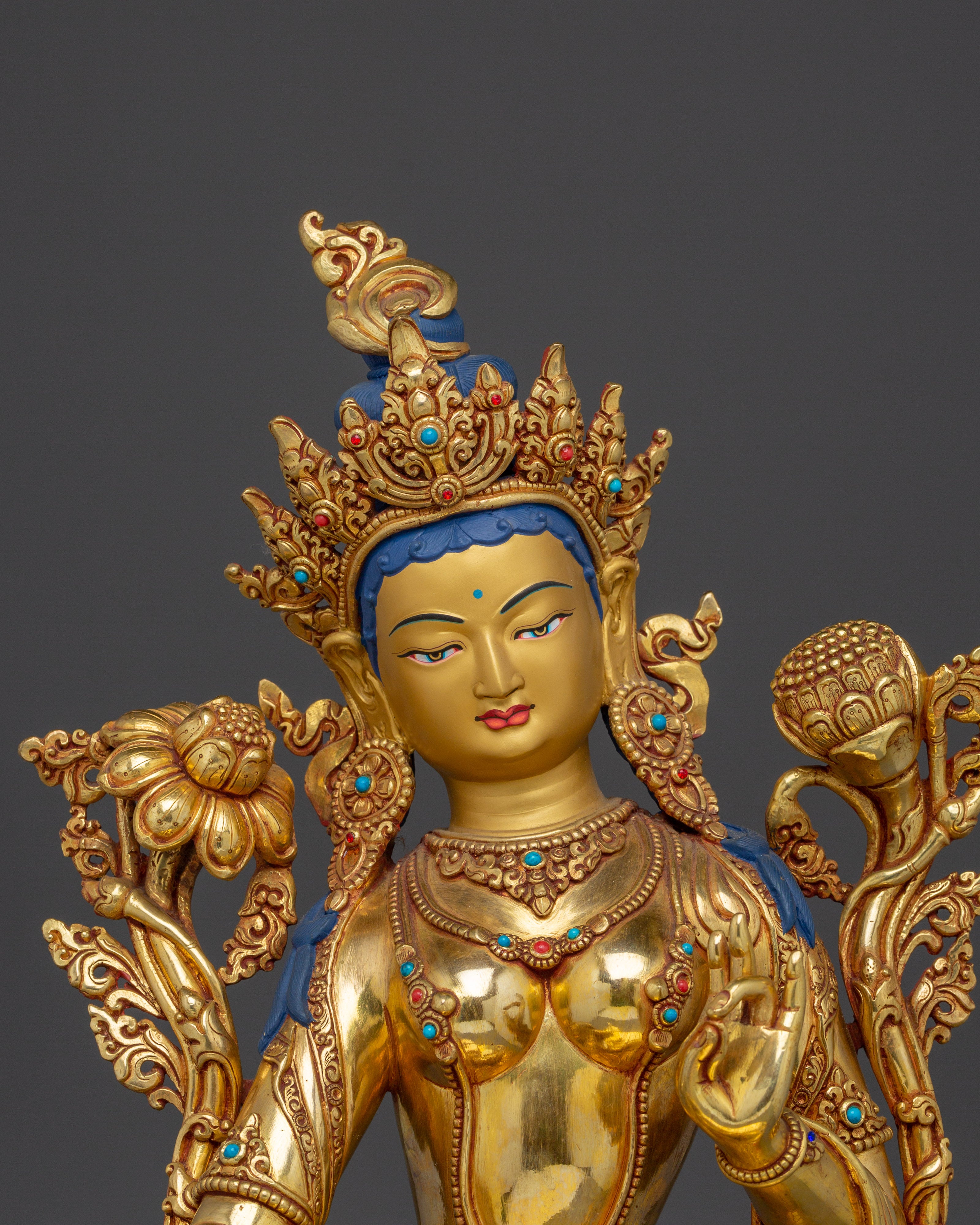 Radiant Shyama Tara Golden Statue | Green Tara - Mother of All Buddhas