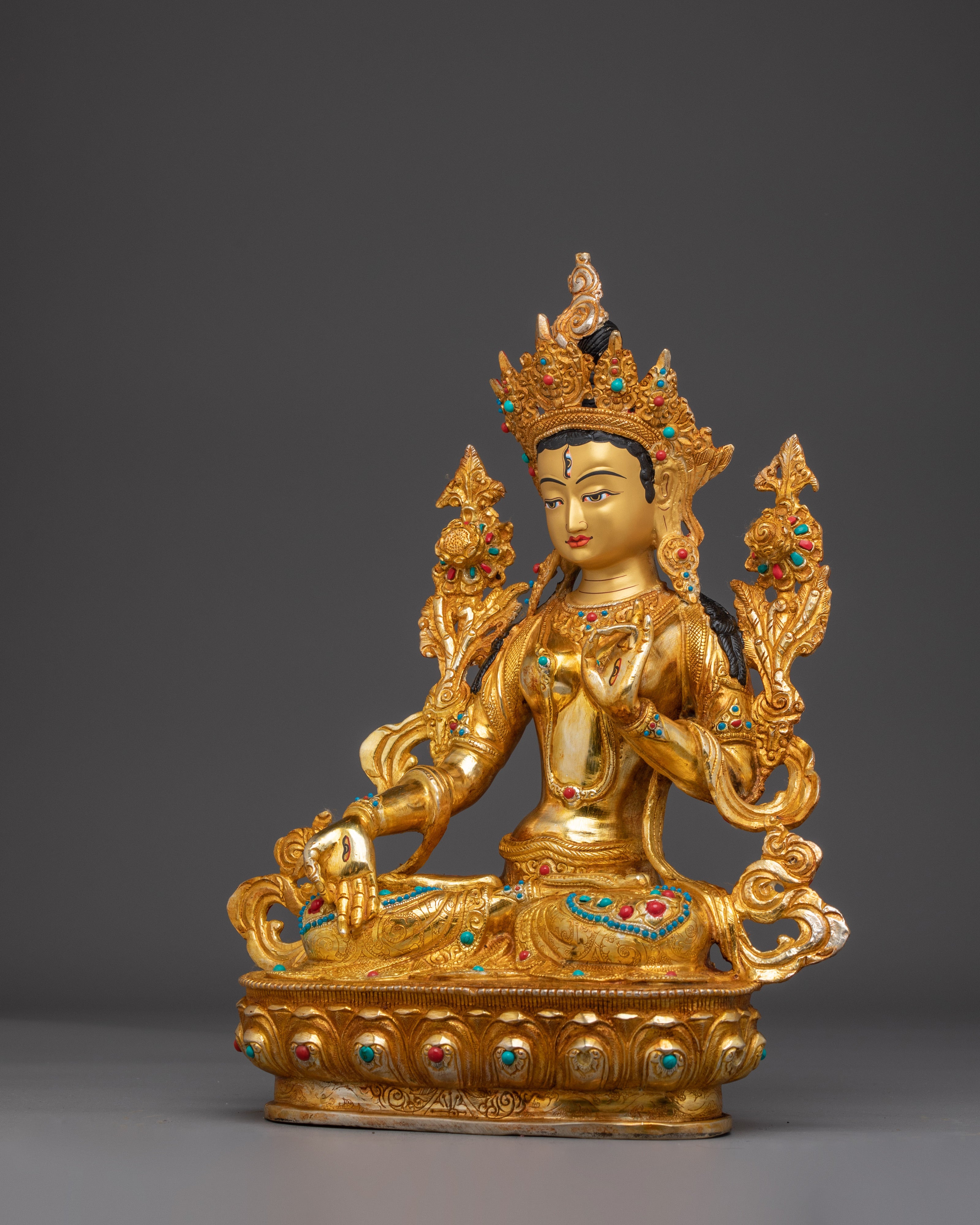 Serene Golden White Tara Copper Figurine | Sita Tara Himalayan Artwork