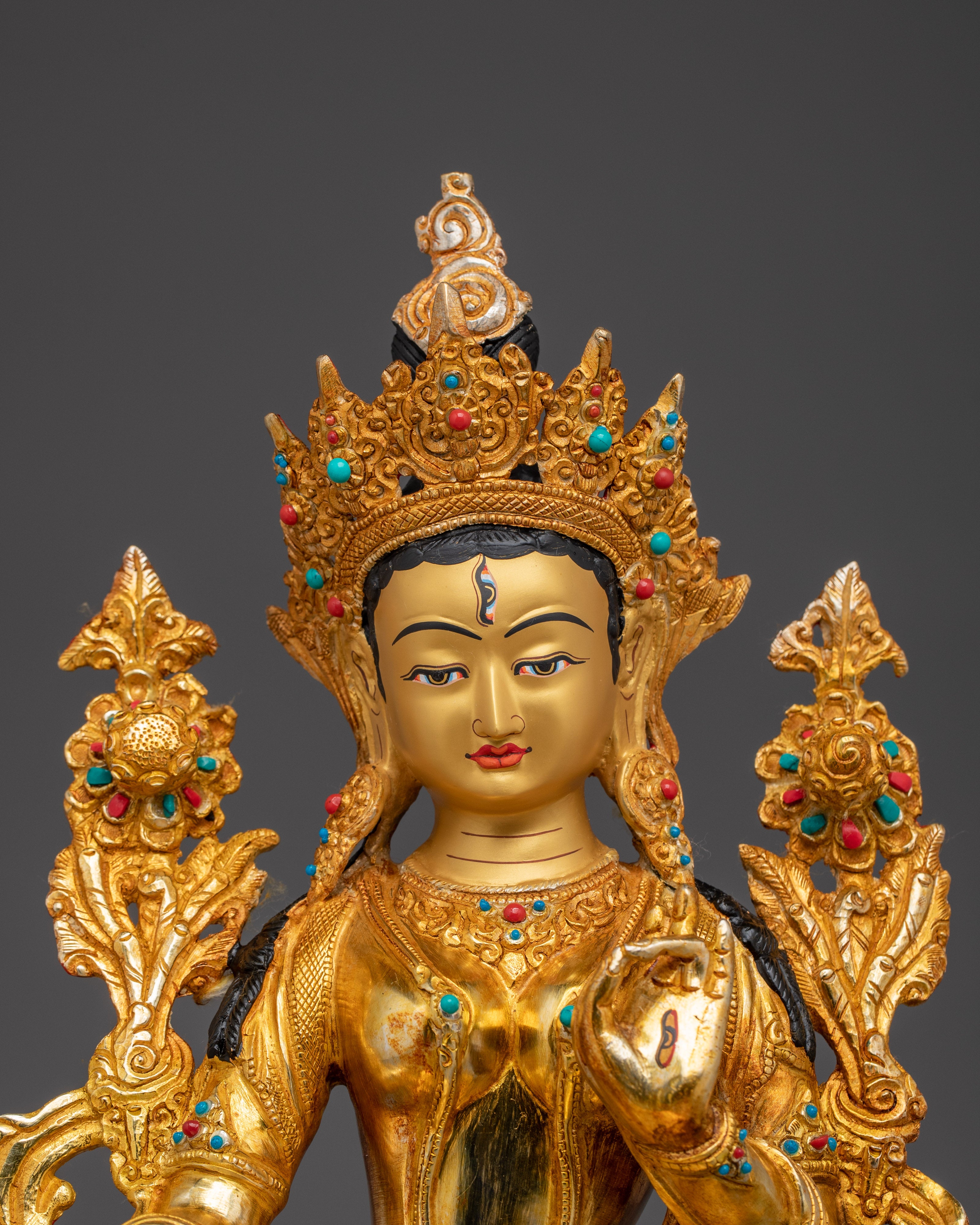 Serene Golden White Tara Copper Figurine | Sita Tara Himalayan Artwork