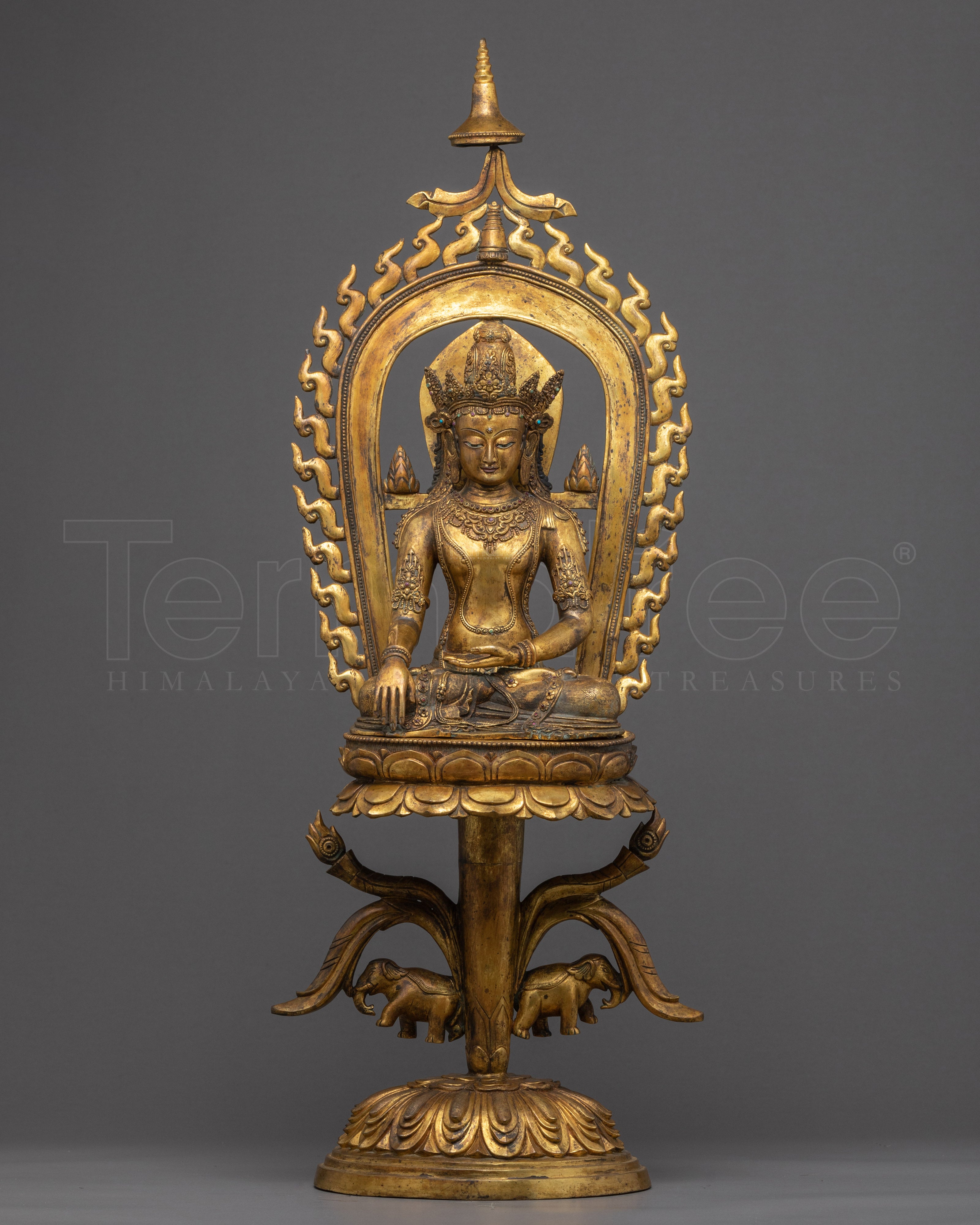 Crowned Shakyamuni Buddha Sculpture | Hand-Carved Statue