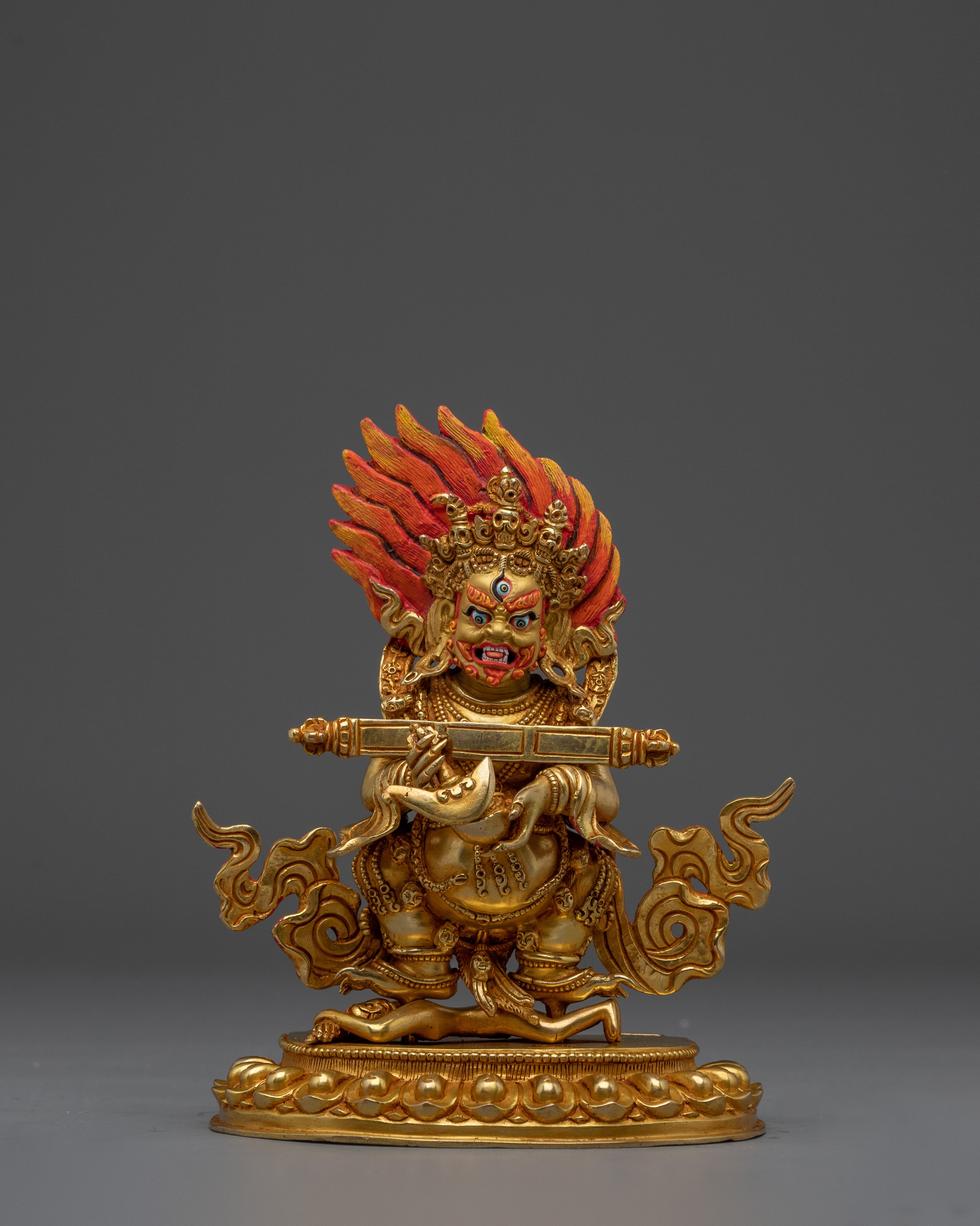 Golden Sakya Mahakala Sculpture | Protector of Wisdom