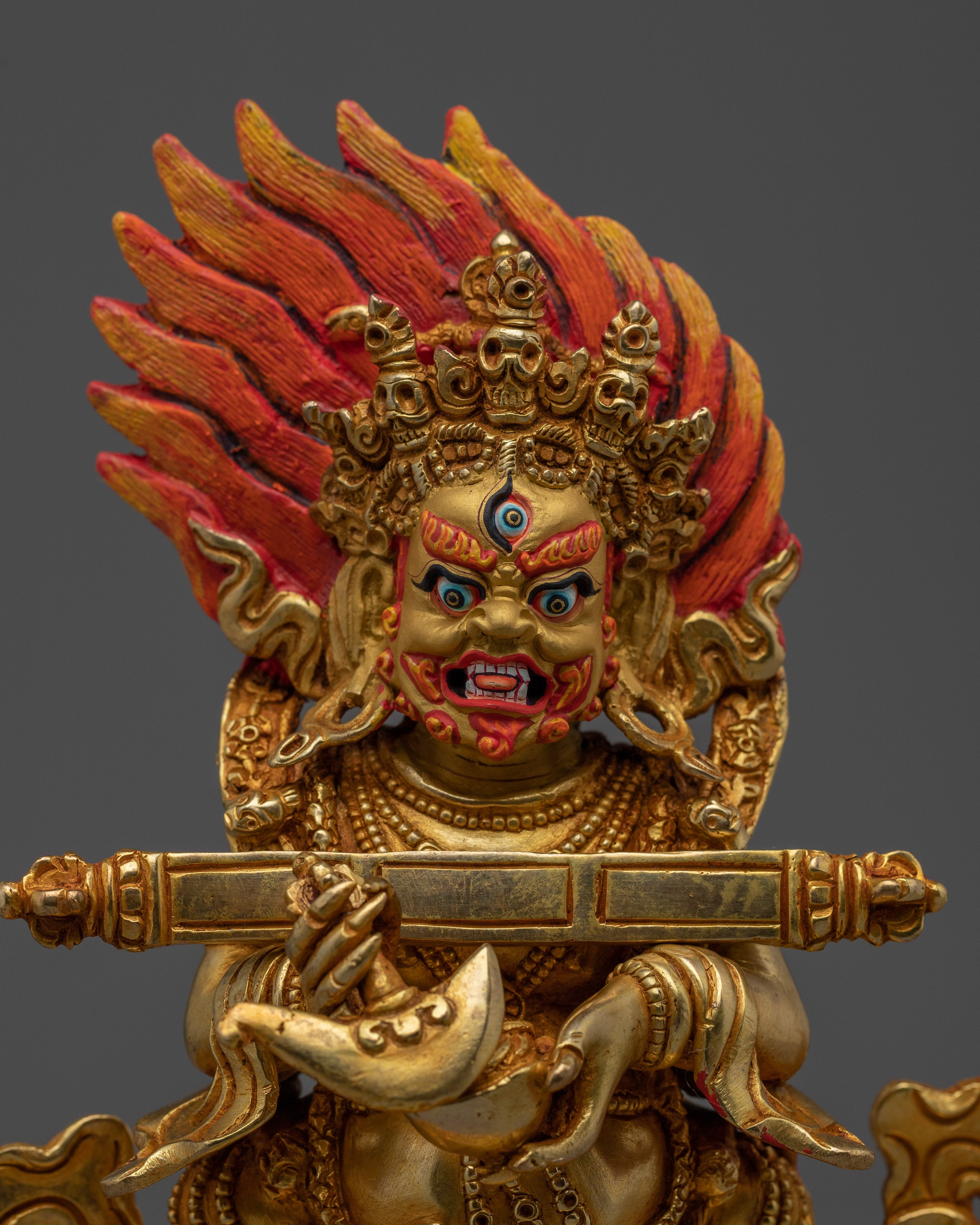 Golden Sakya Mahakala Sculpture | Protector of Wisdom