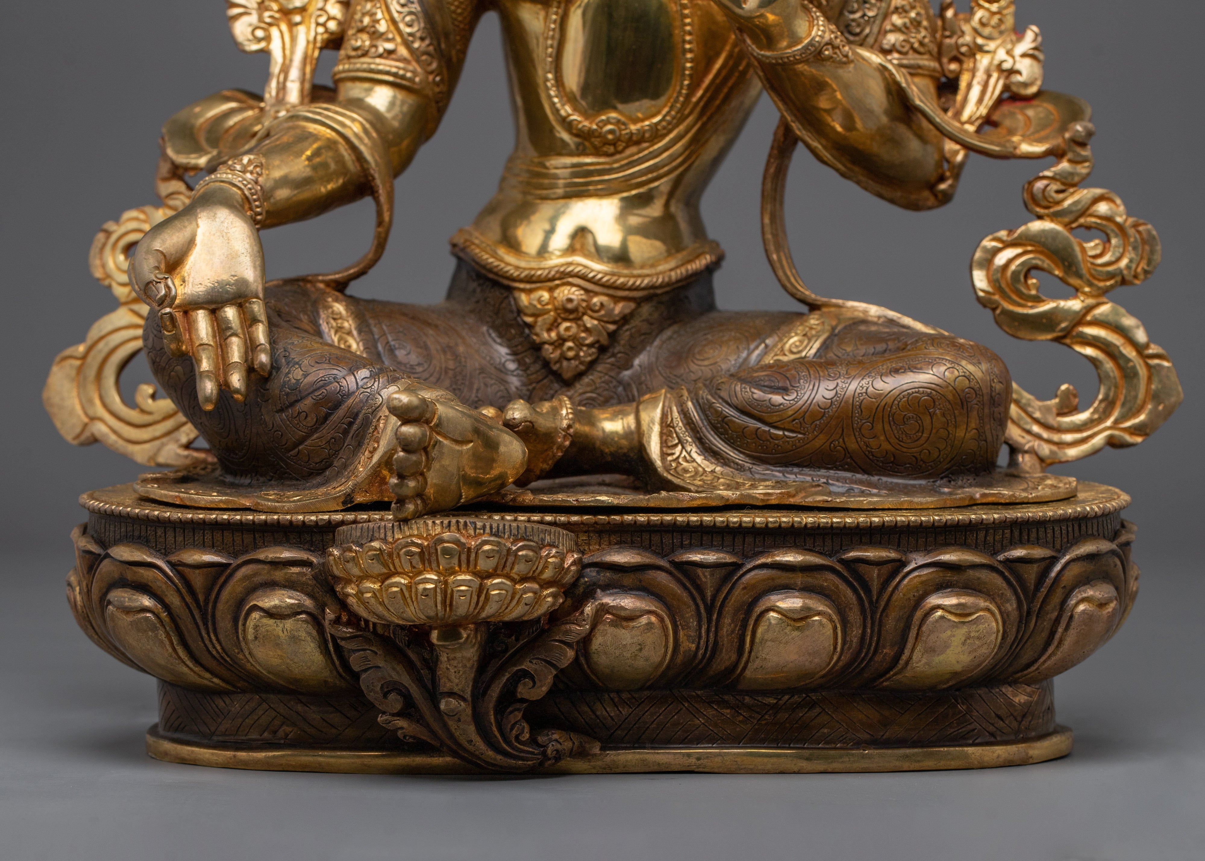 Green Tara statue with 24K Gold Gilding | Ideal for Meditation and Spiritual Practices