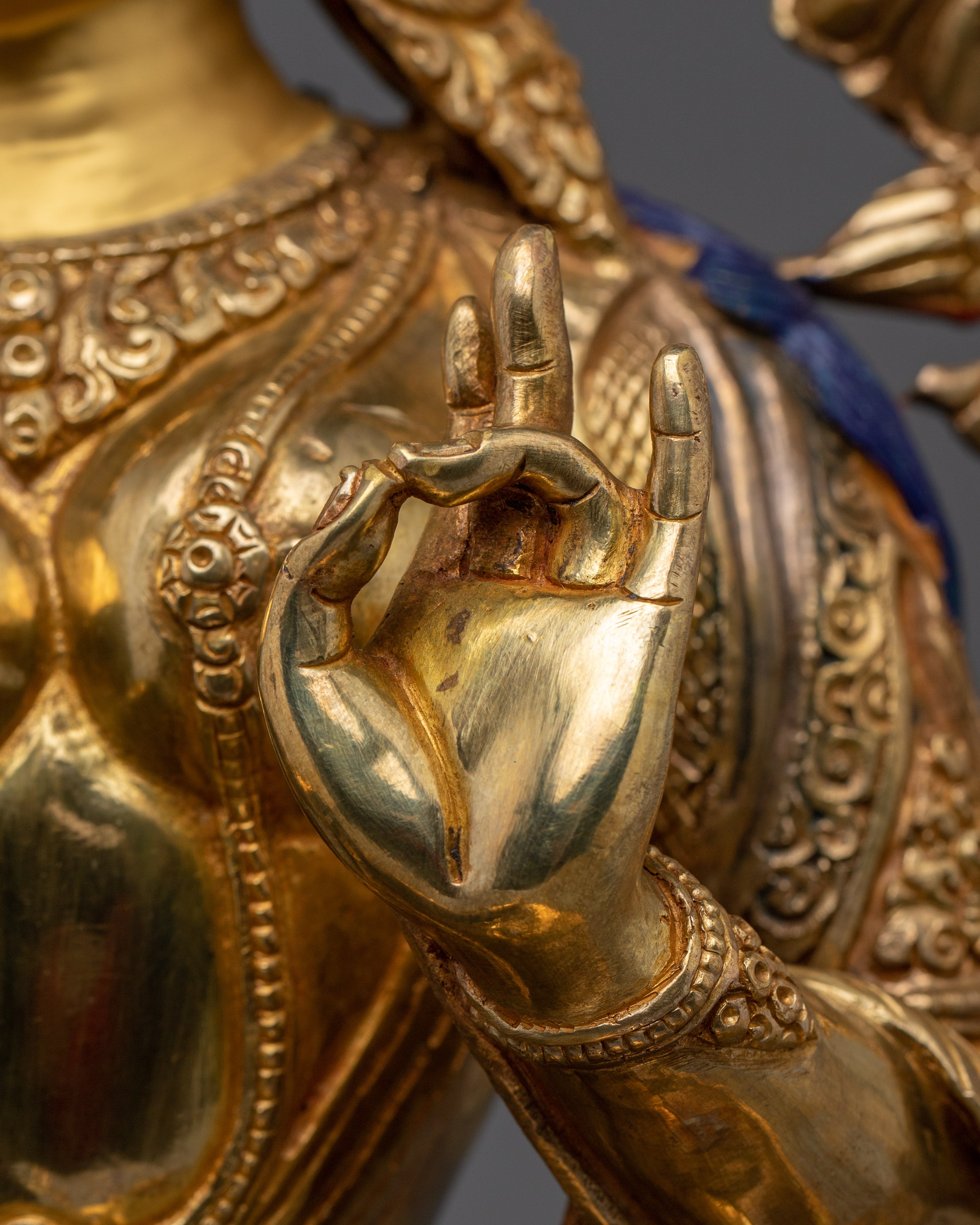 Green Tara statue with 24K Gold Gilding | Ideal for Meditation and Spiritual Practices