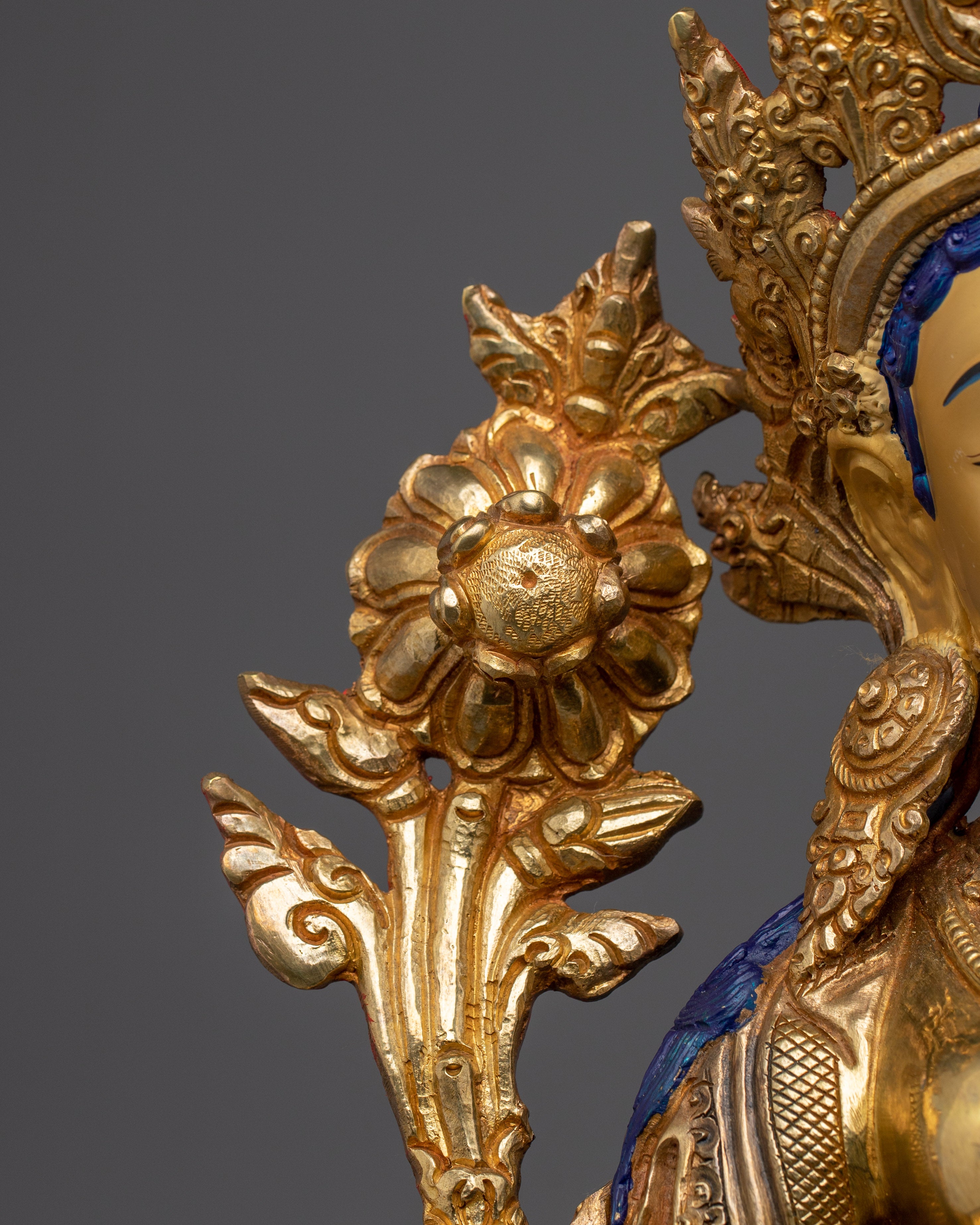 Green Tara statue with 24K Gold Gilding | Ideal for Meditation and Spiritual Practices