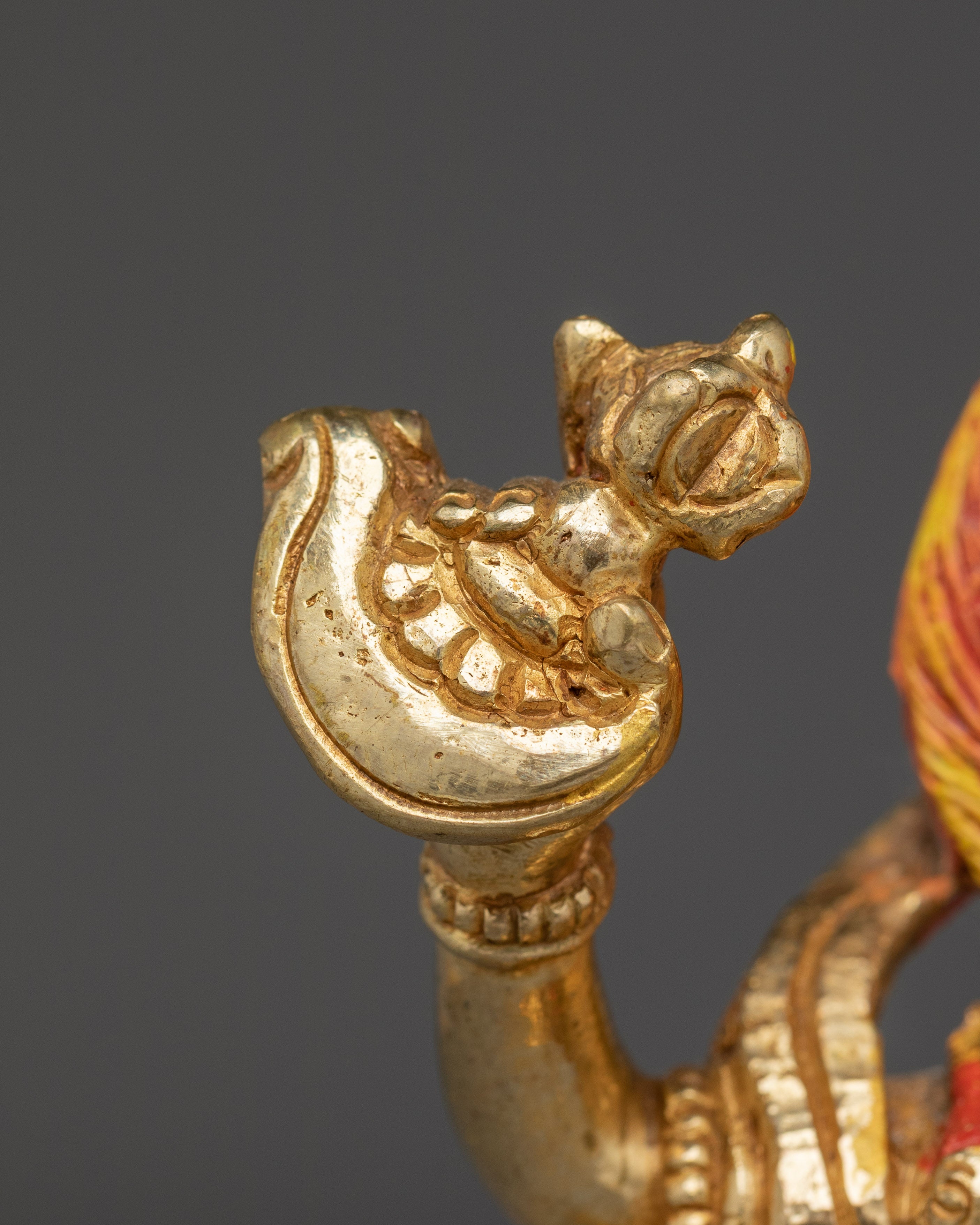 Handcrafted Simhamukha Gold Gilded Statue | Powerful Protector and Symbol of Strength