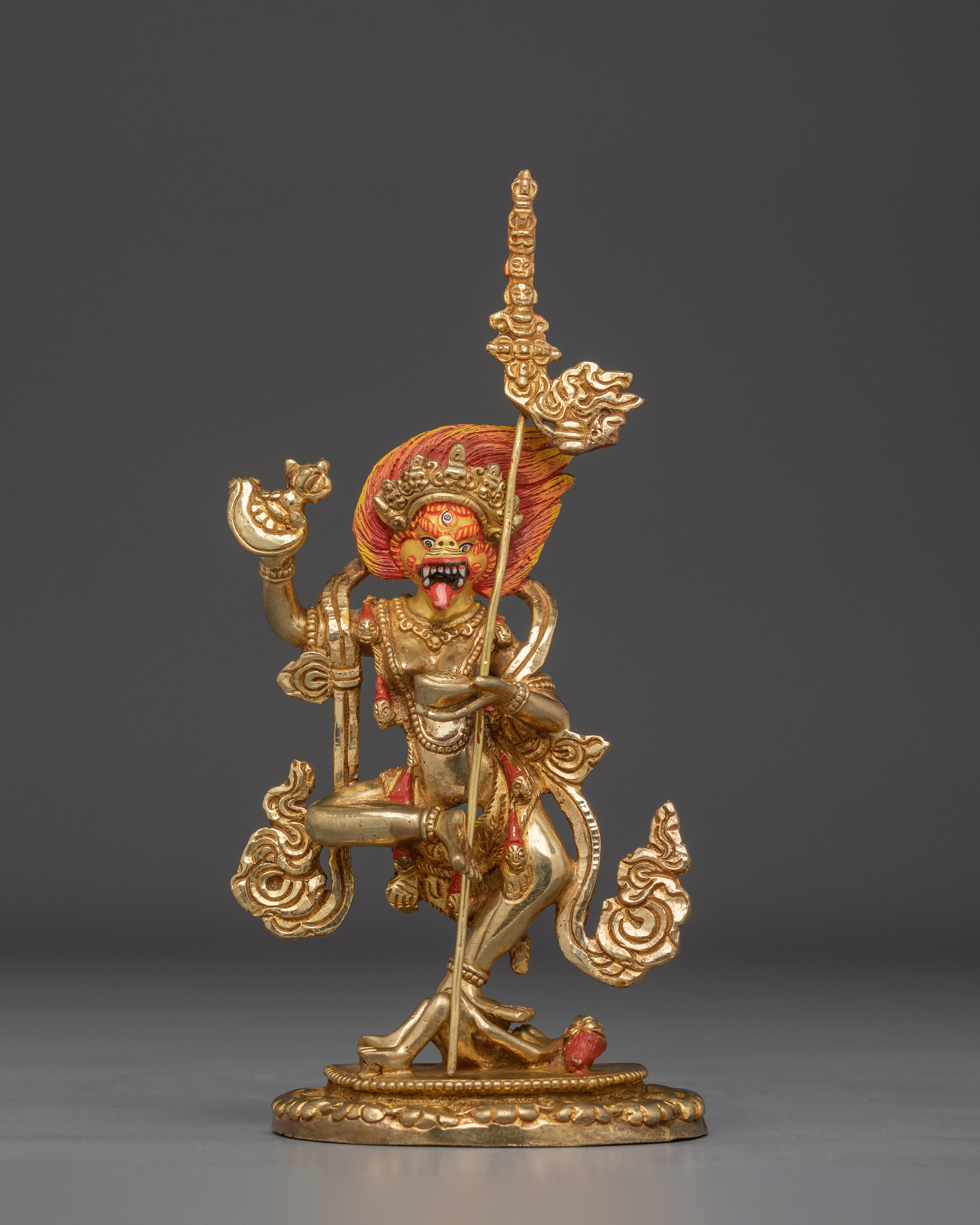 Handcrafted Simhamukha Gold Gilded Statue | Powerful Protector and Symbol of Strength