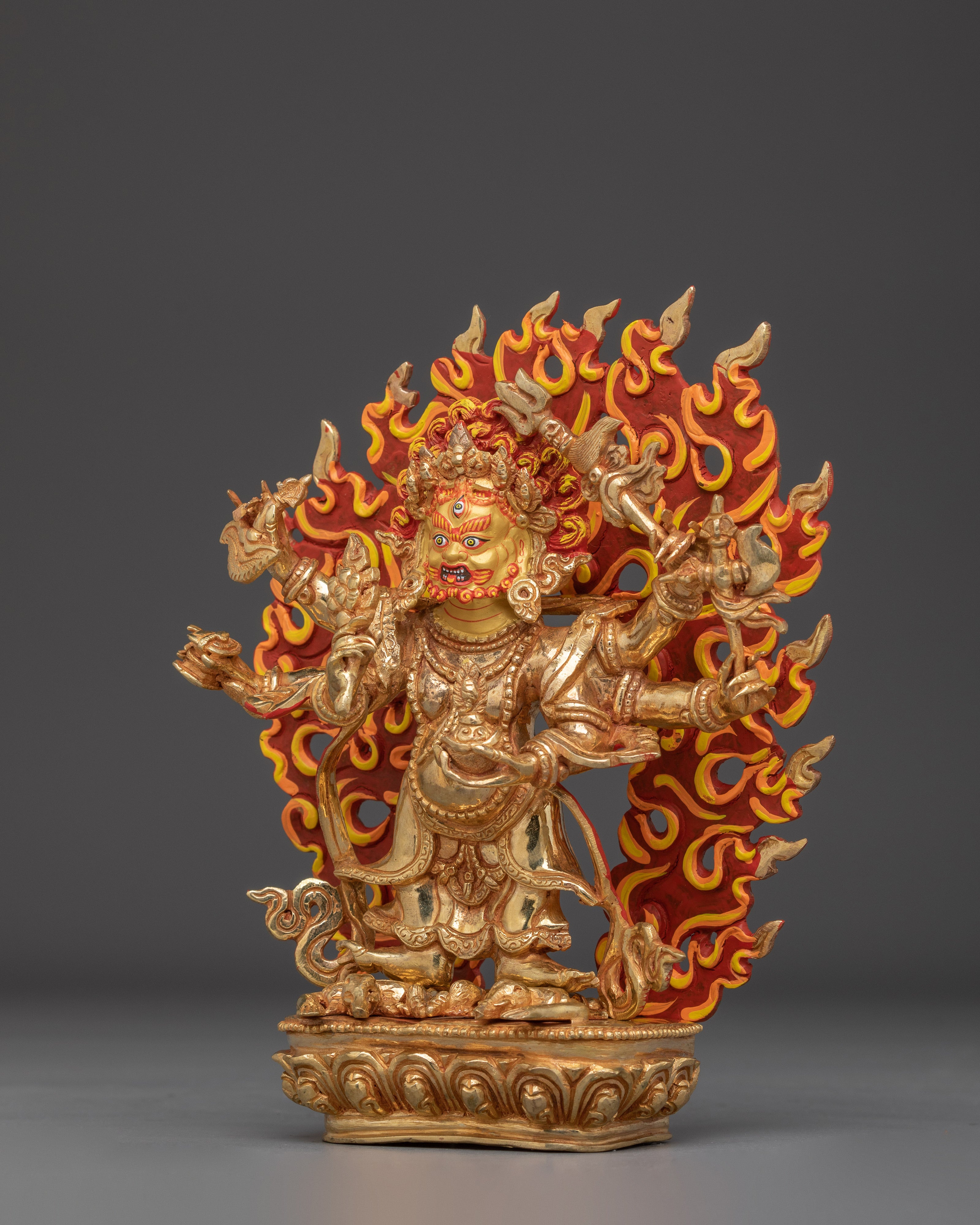 White Mahakala Gold Gilded Statue | Fierce Protector and Symbol of Purification