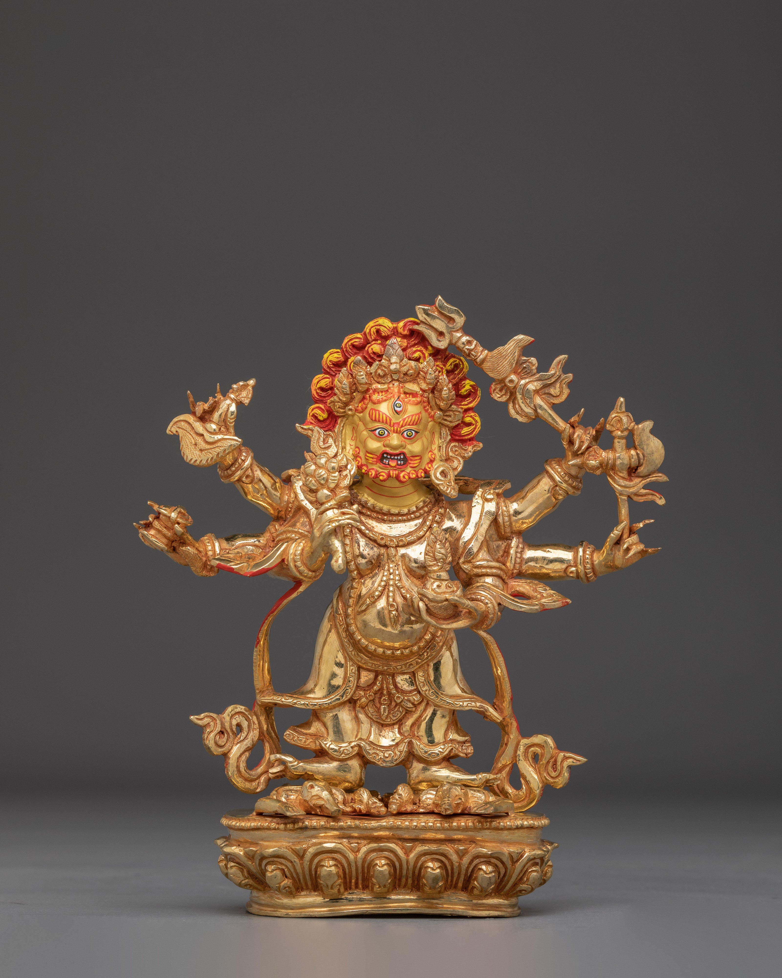 White Mahakala Gold Gilded Statue | Fierce Protector and Symbol of Purification