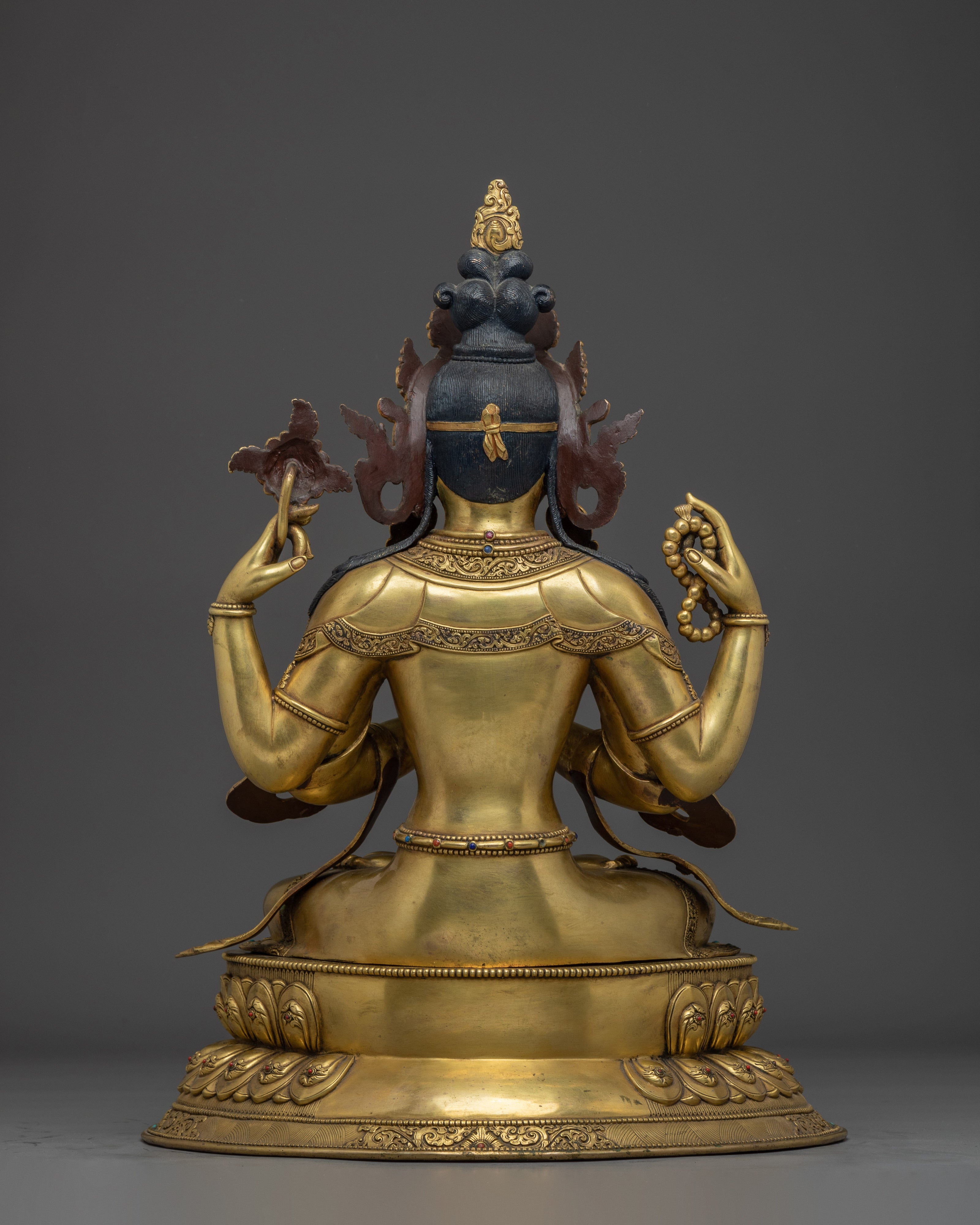 Gold Gilded Chenrezig Art with Copper Body | Tibetan Bodhisattva of Compassion
