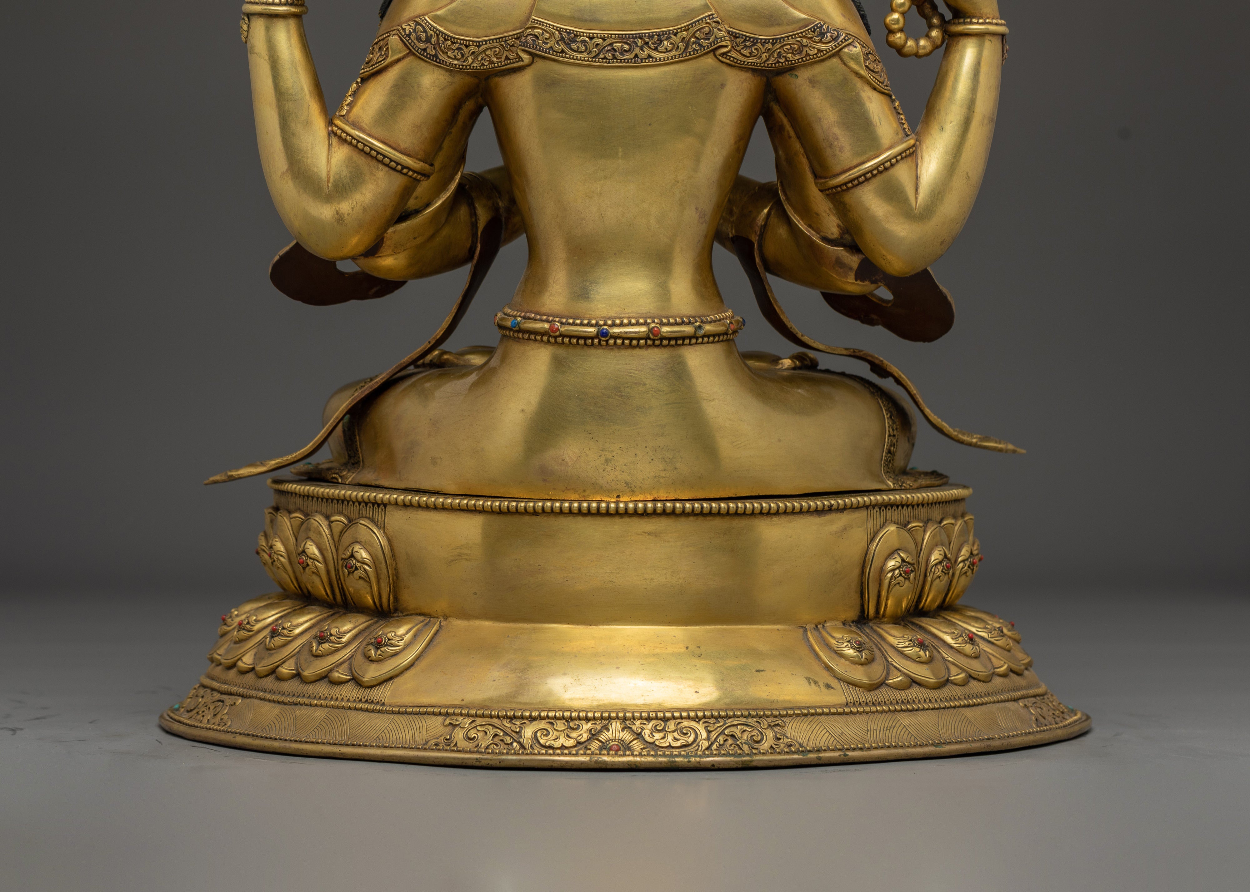 Gold Gilded Chenrezig Art with Copper Body | Tibetan Bodhisattva of Compassion