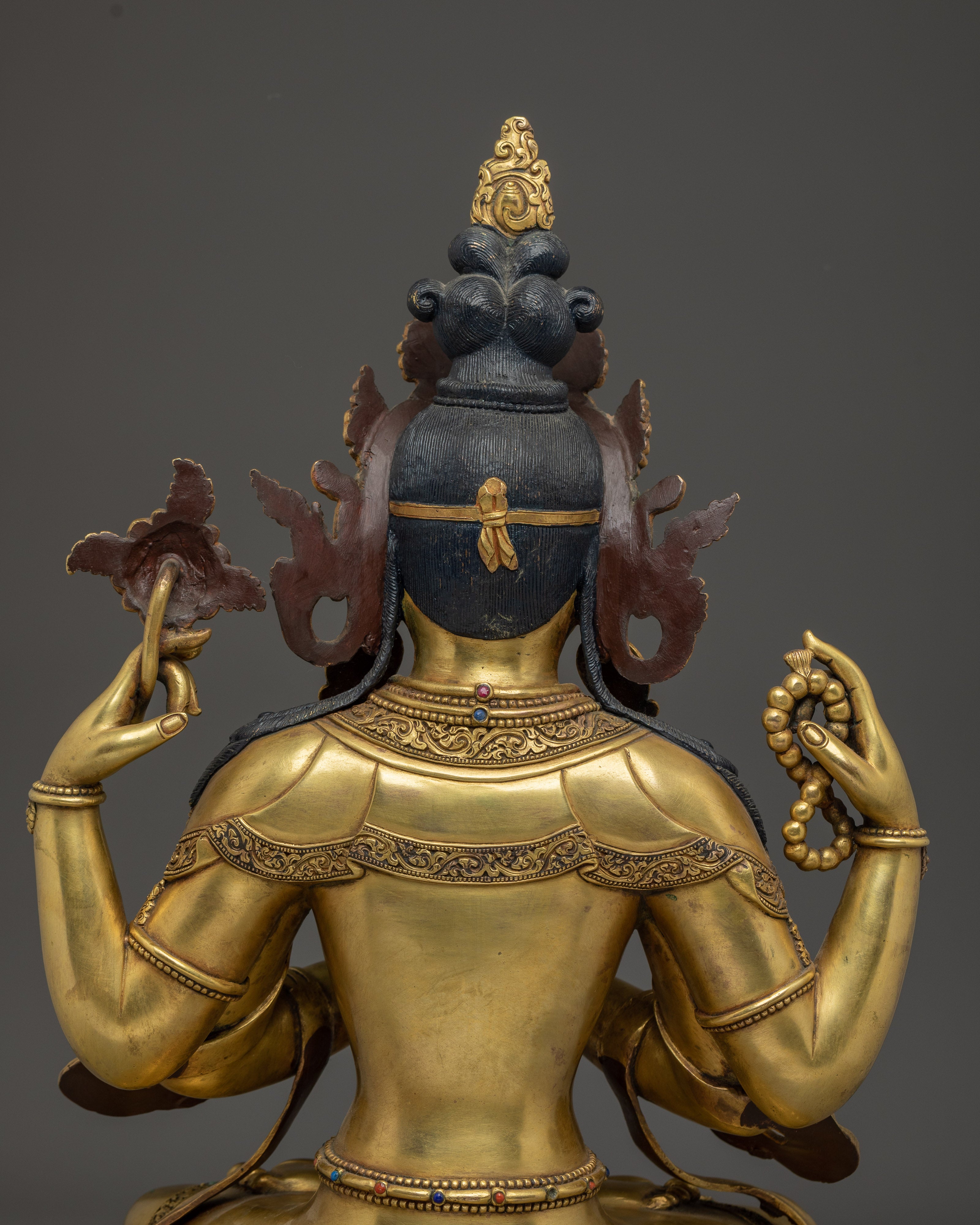 Gold Gilded Chenrezig Art with Copper Body | Tibetan Bodhisattva of Compassion