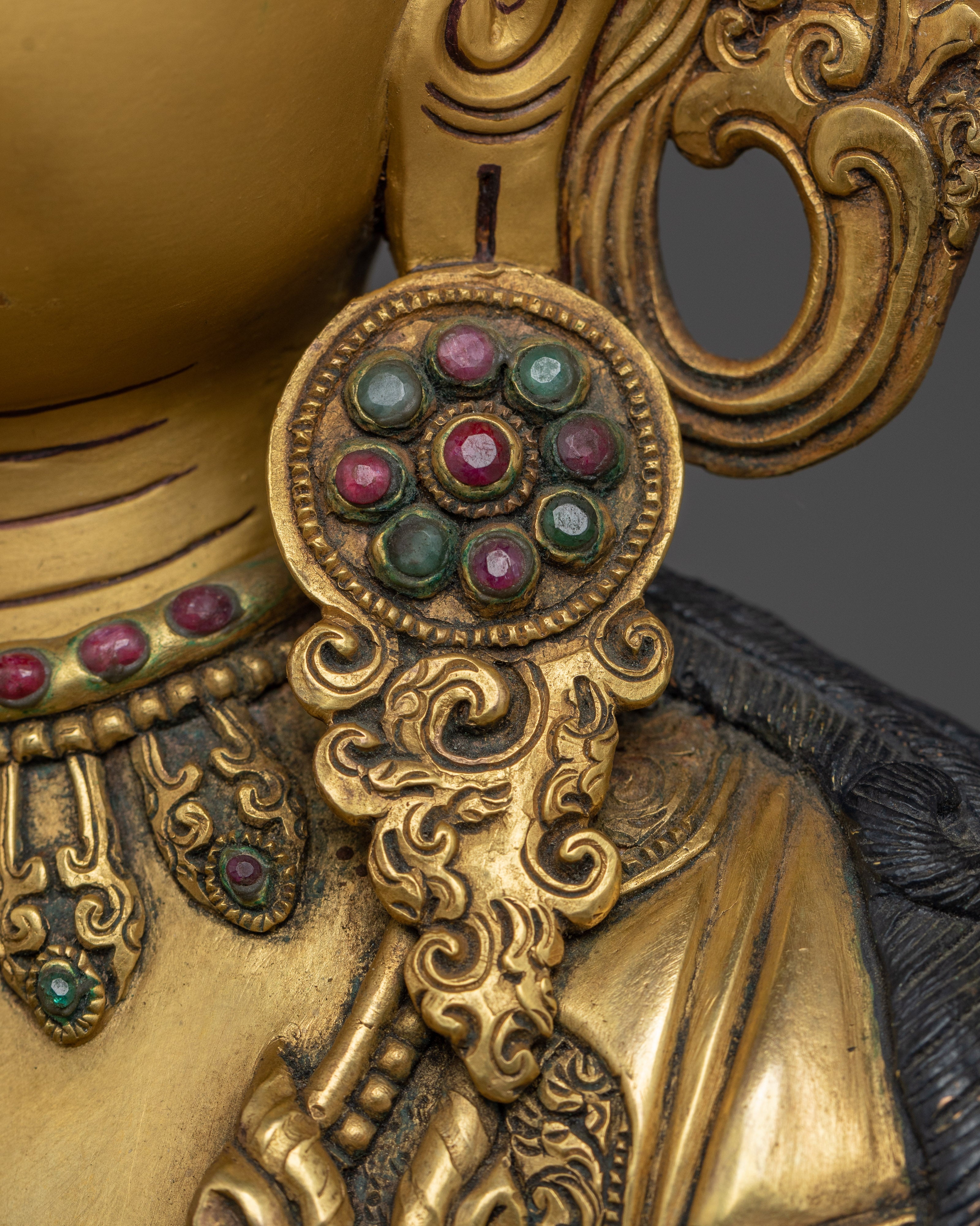 Gold Gilded Chenrezig Art with Copper Body | Tibetan Bodhisattva of Compassion